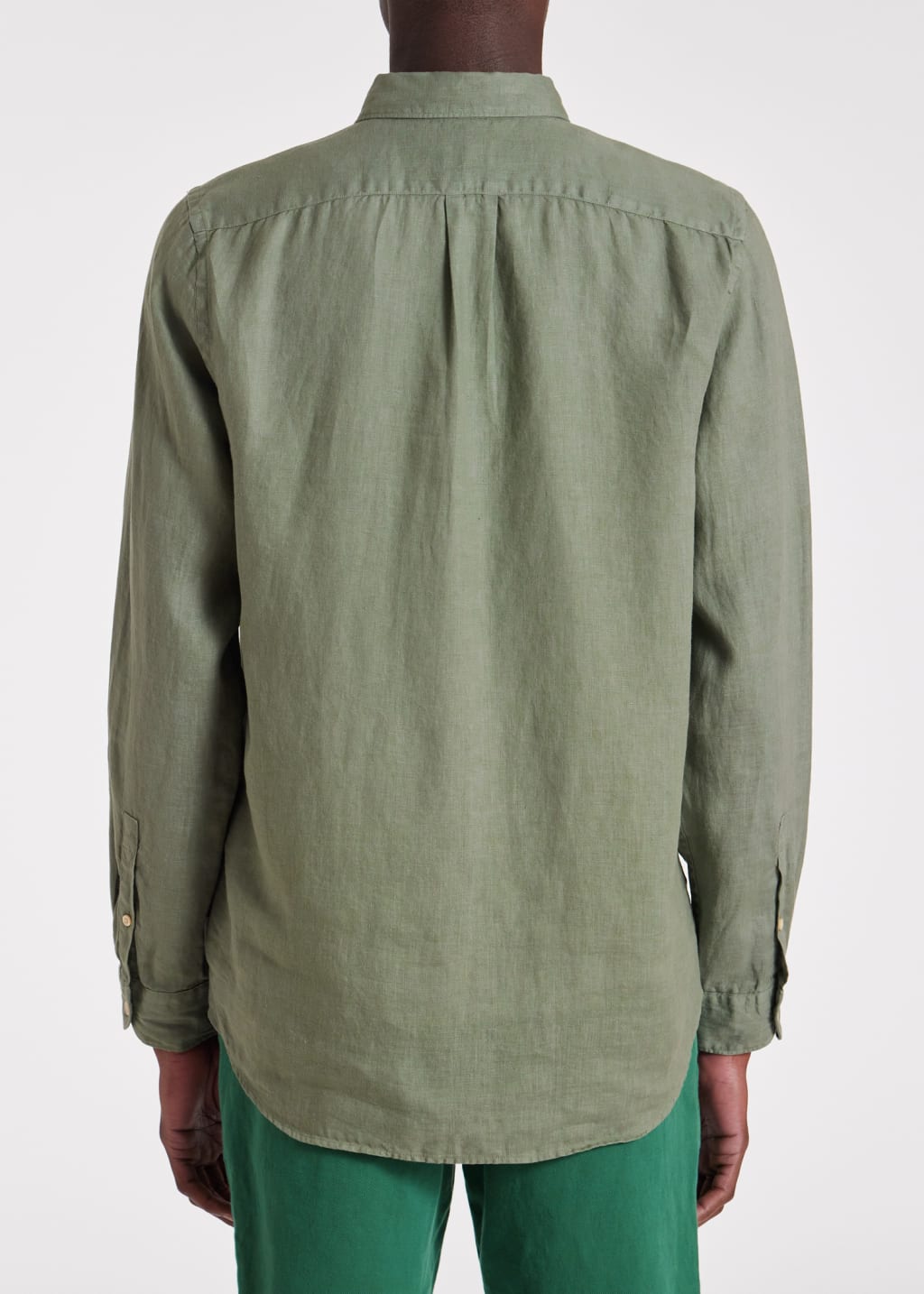 Model View - Green Linen Button-Down Shirt Paul Smith