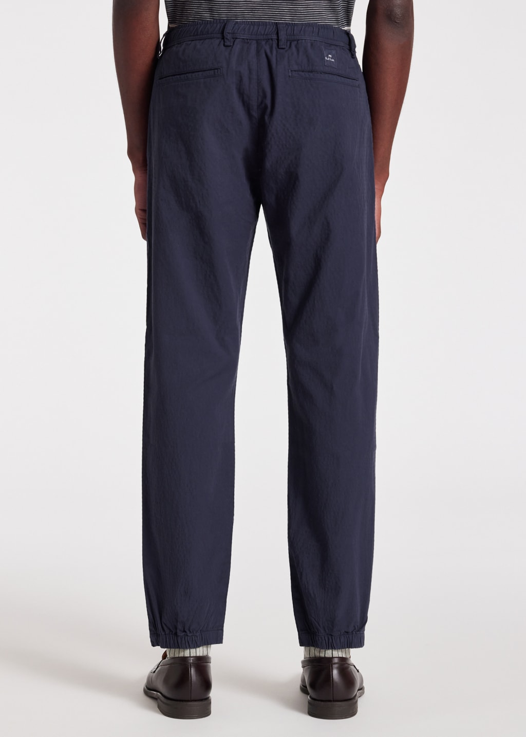 Model View - Navy Organic Cotton-Stretch Elasticated Chinos Paul Smith