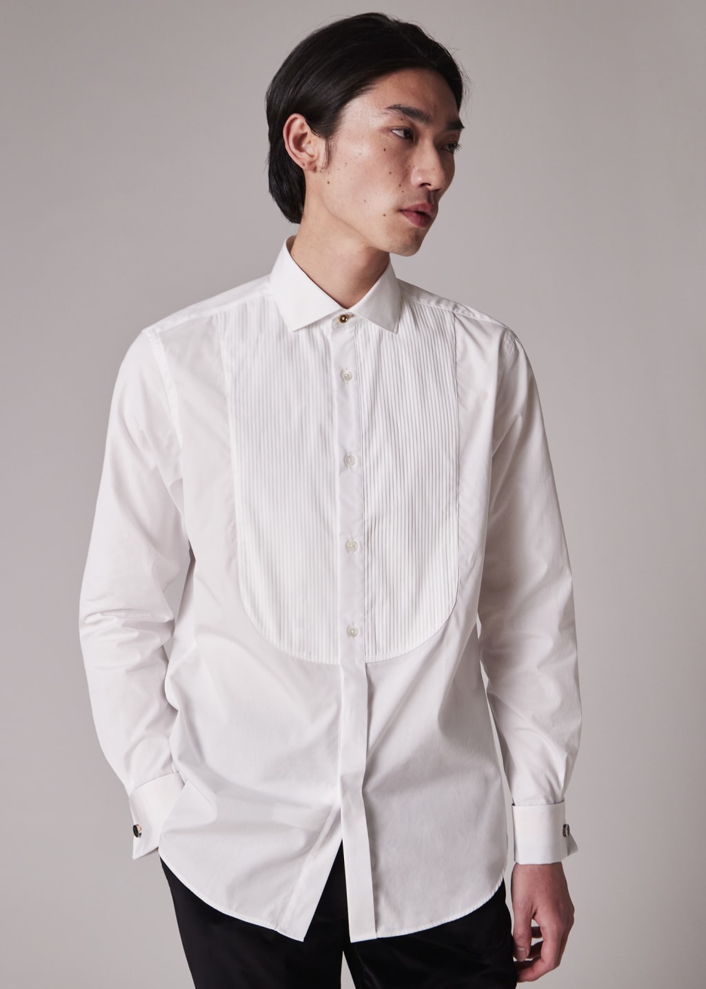 Men's TailoredFit White PleatedBib Cotton Evening Shirt