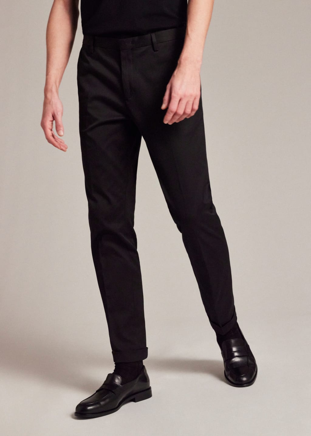Model View - Men's Slim-Fit Black Cotton-Stretch Chinos by Paul Smith