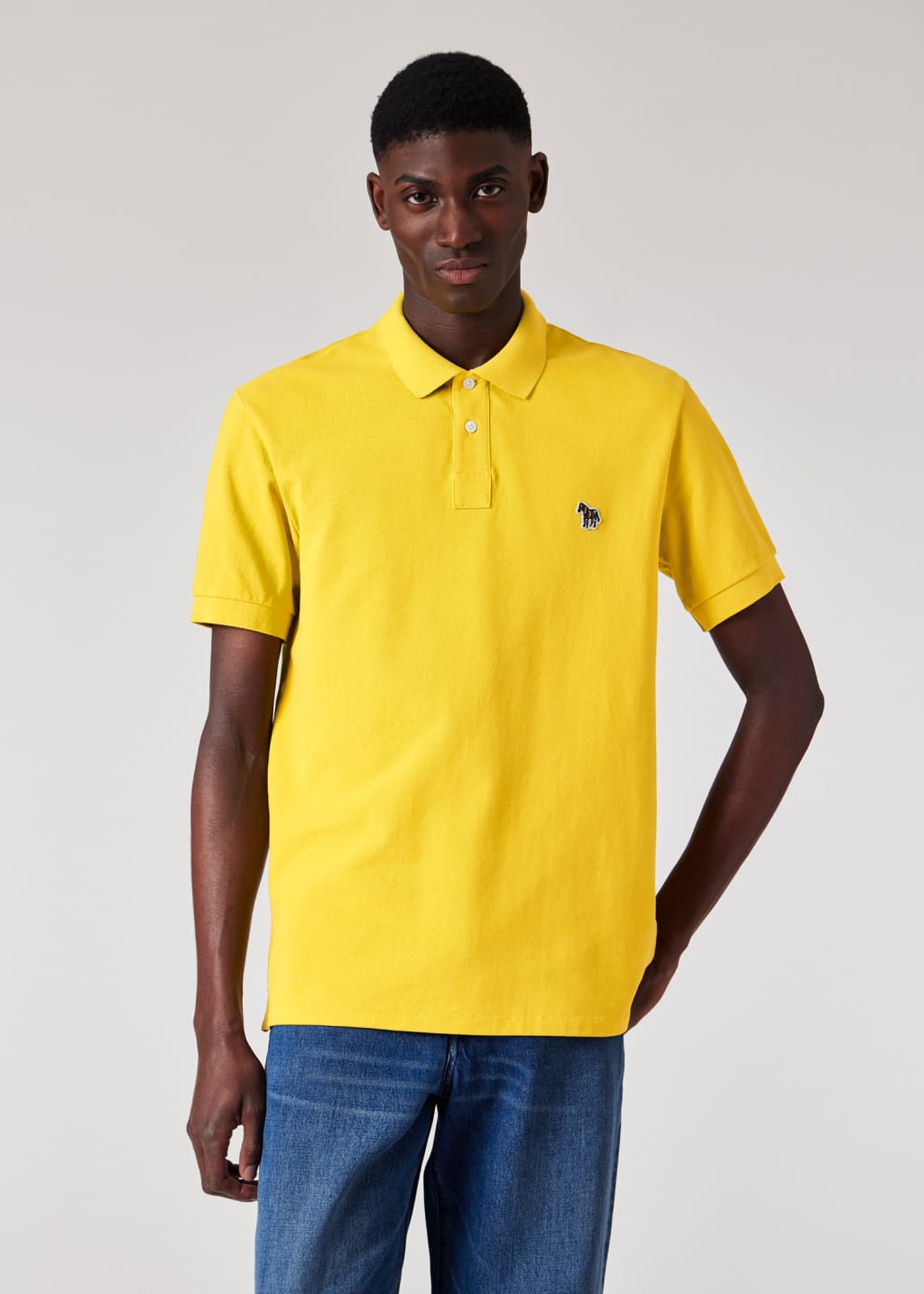 Model View - Yellow Chartreuse Organic Cotton Zebra Polo Shirt Paul Smith