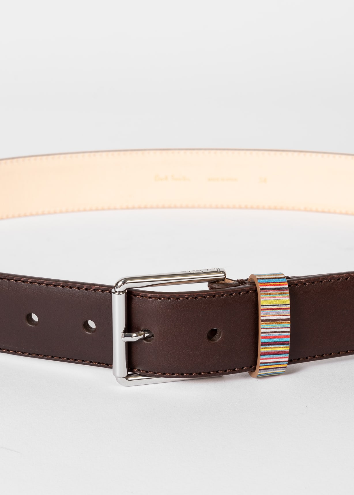 Ceinture Paul Smith En Cuir Poli - Couleur Damson, Boucle Gardien Marron, Taille 28 Pouces, Fabriquée En Espagne - Neuf Avec étiquettes