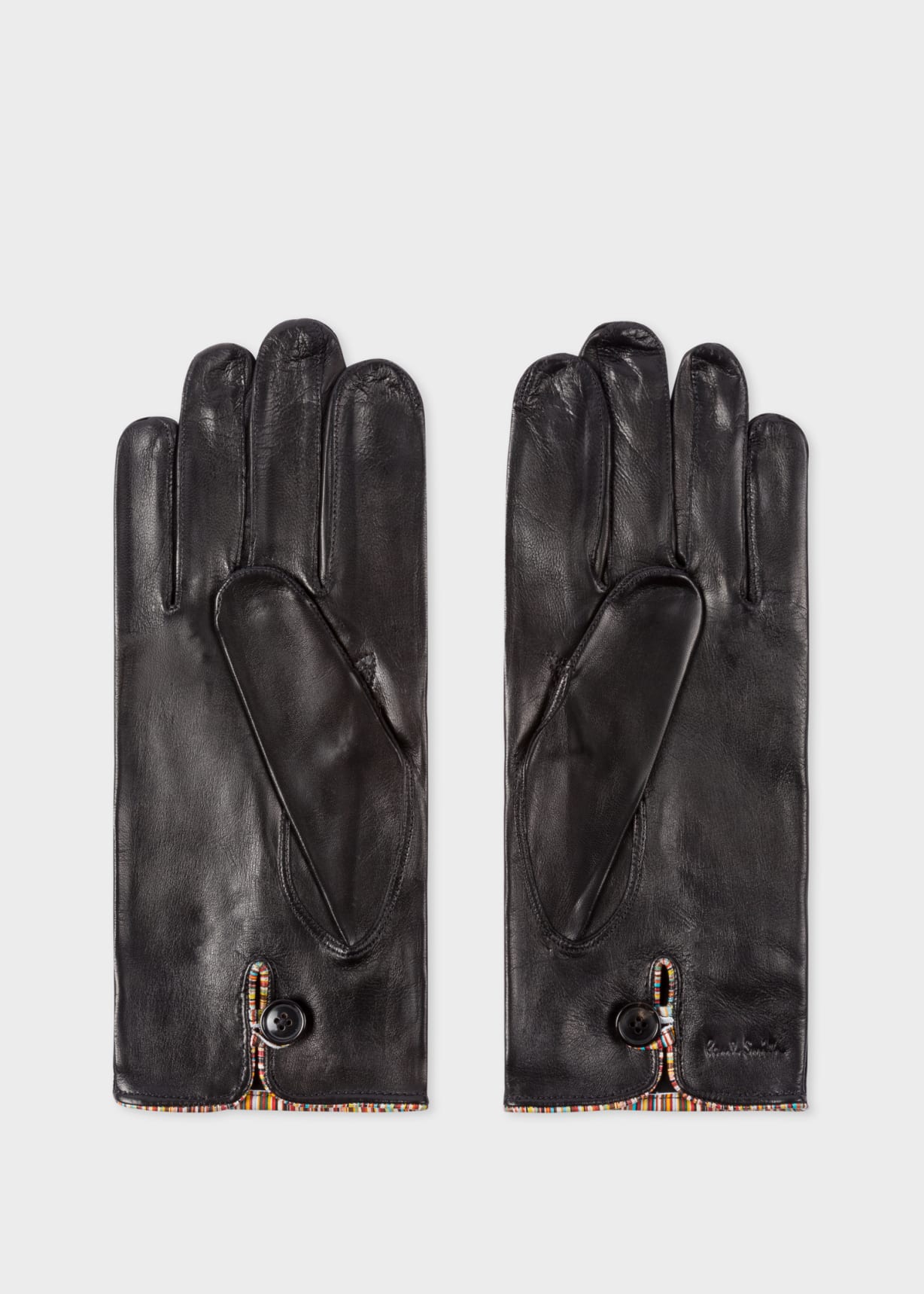 Black Leather Gloves With 'Signature Stripe' Piping S