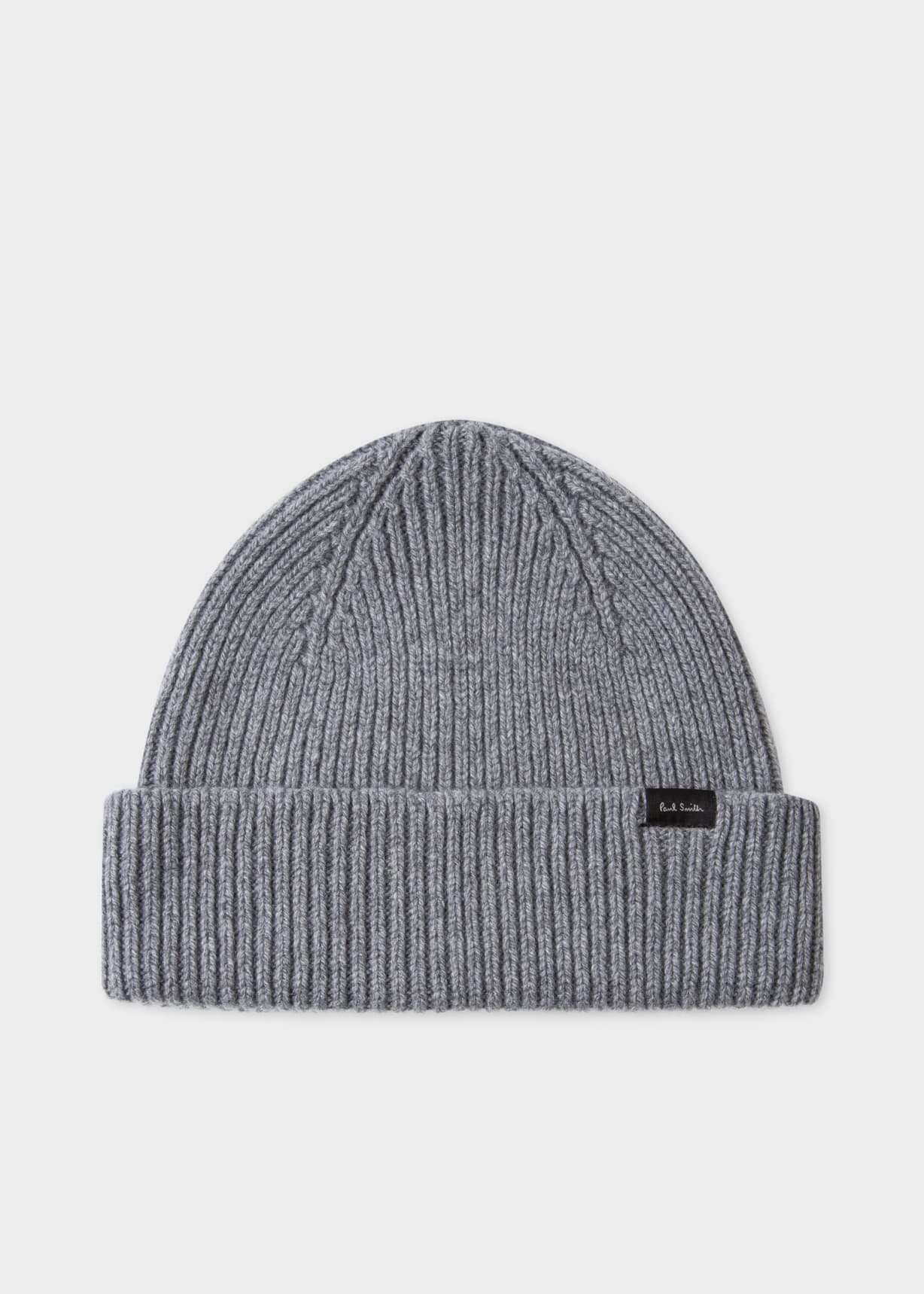 Men's Grey Cashmere-Blend Ribbed Beanie Hat
