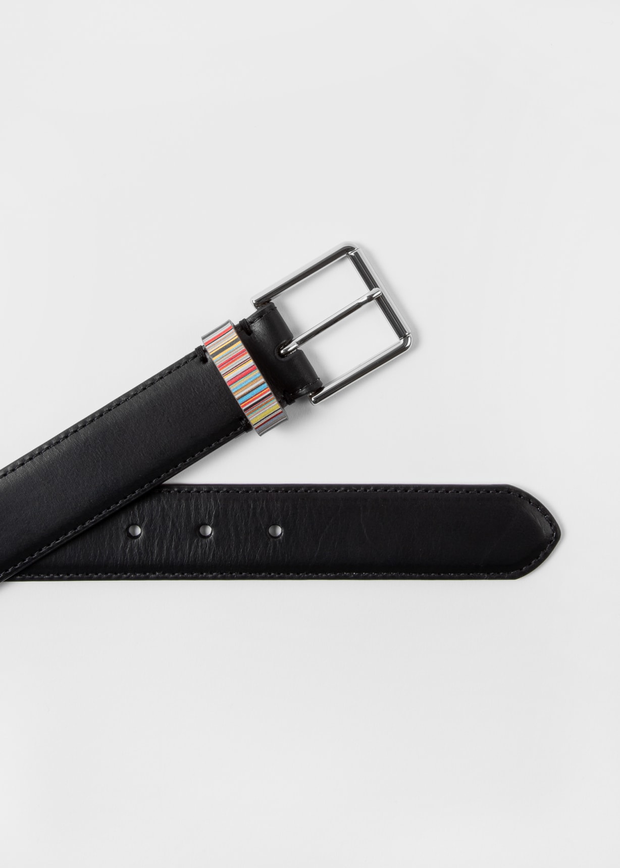 Men's Black Leather Belt With 'Signature Stripe' Keeper