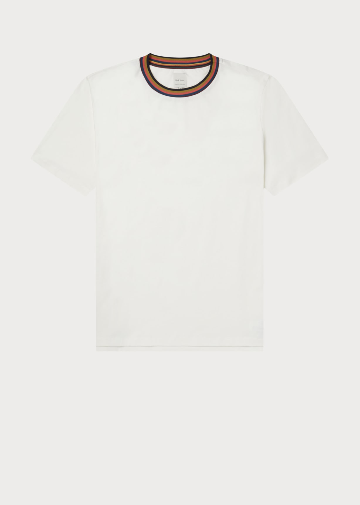Front View - White 'Artist Stripe' Collar Cotton T-Shirt Paul Smith