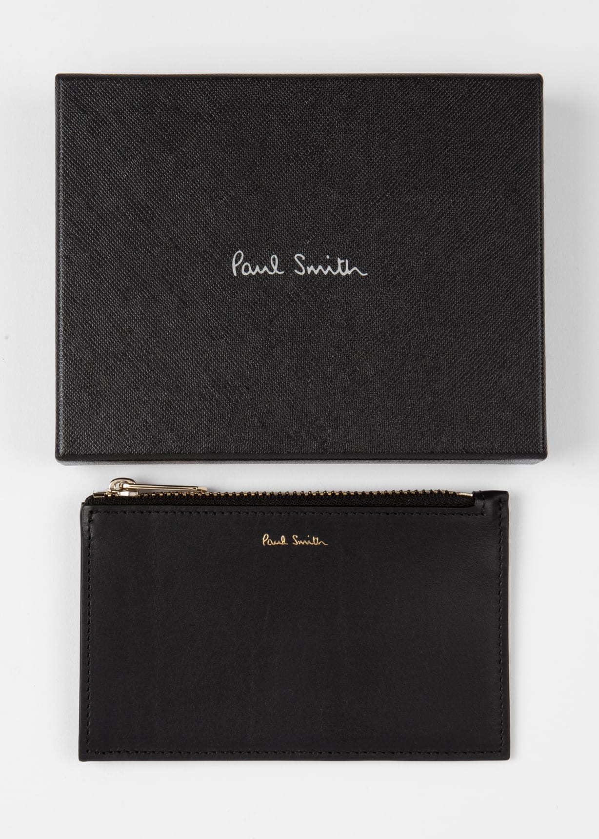 Black 'Signature Stripe' Leather Zip Pouch