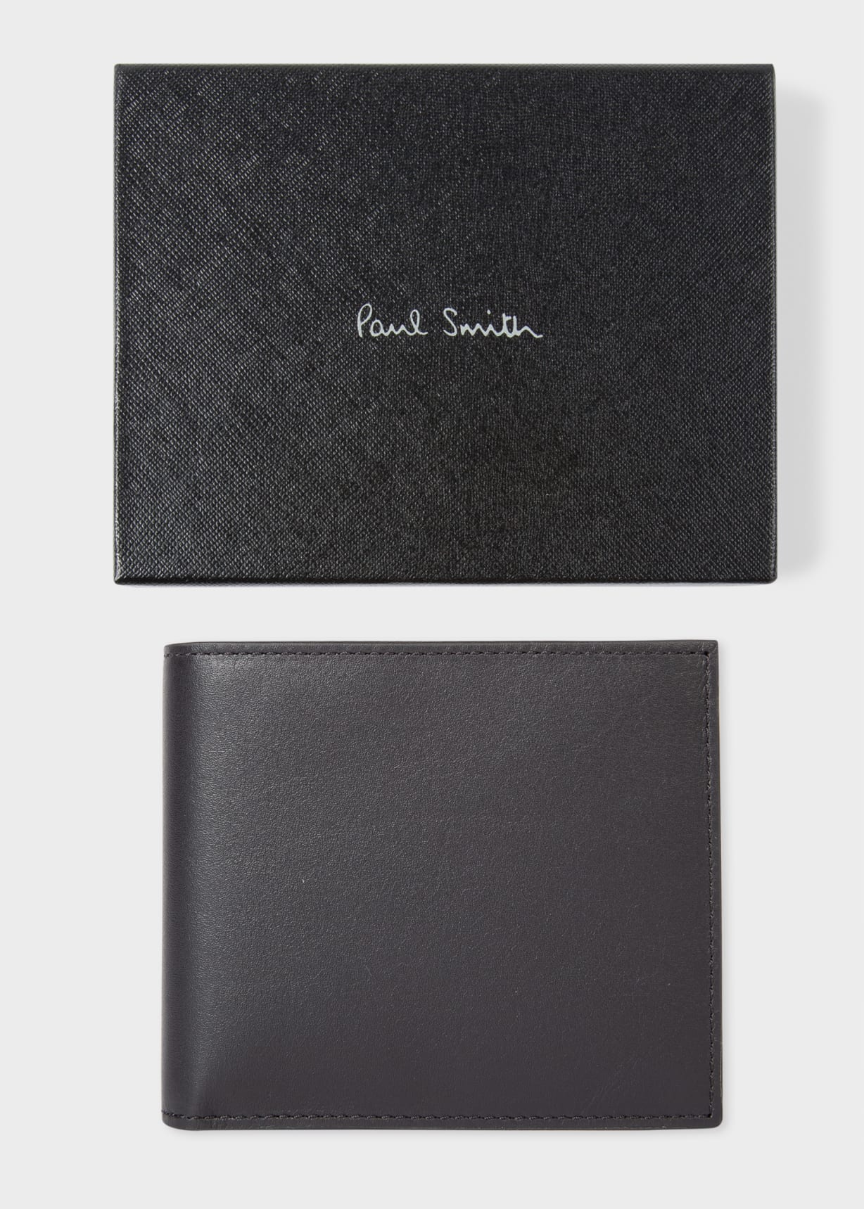 Front View -  Black Leather Leather Monogrammed Billfold Wallet Paul Smith