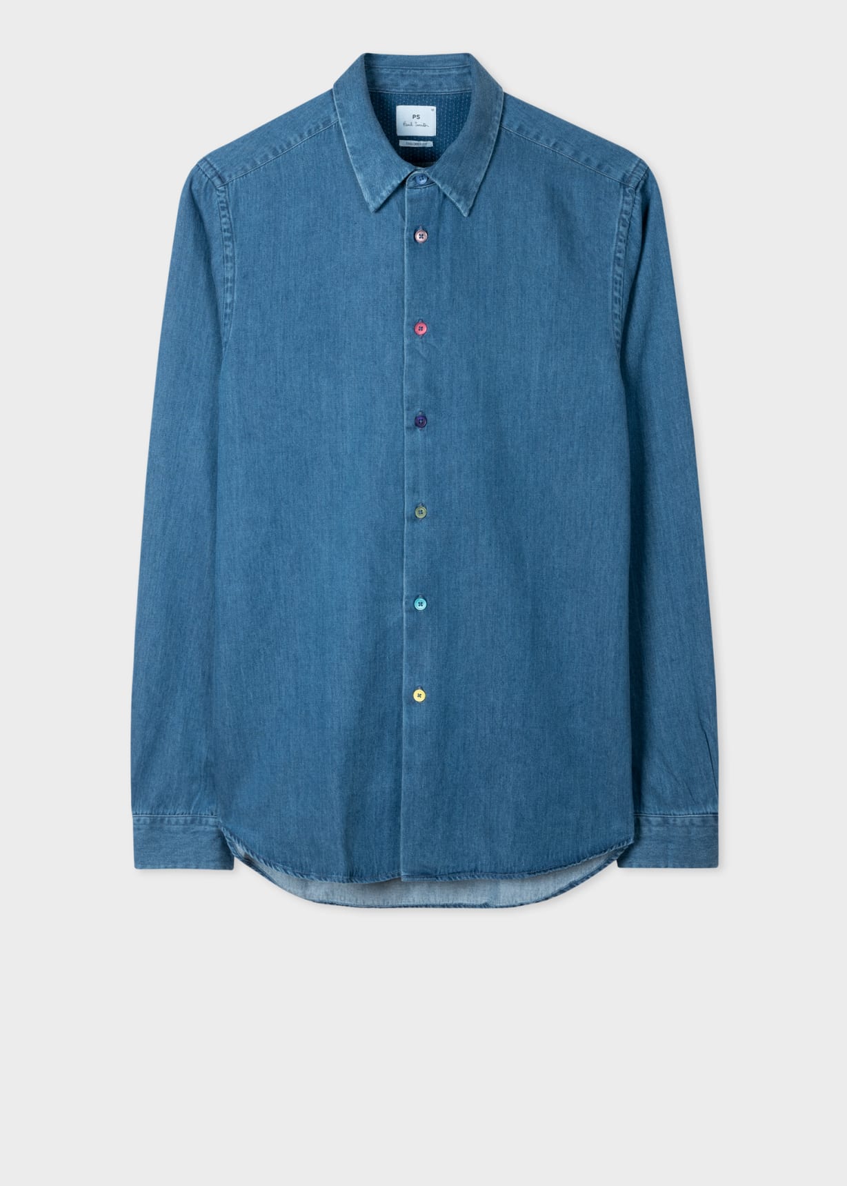Men's Tailored-Fit Mid-Wash Denim Shirt