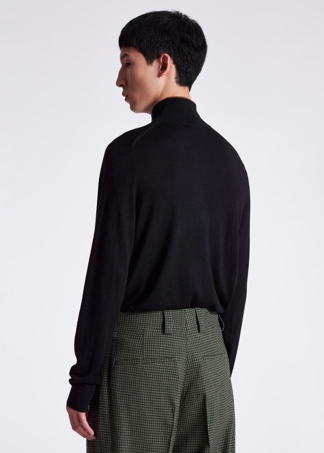 Model View- Black Merino Wool Zip Cardigan Paul Smith