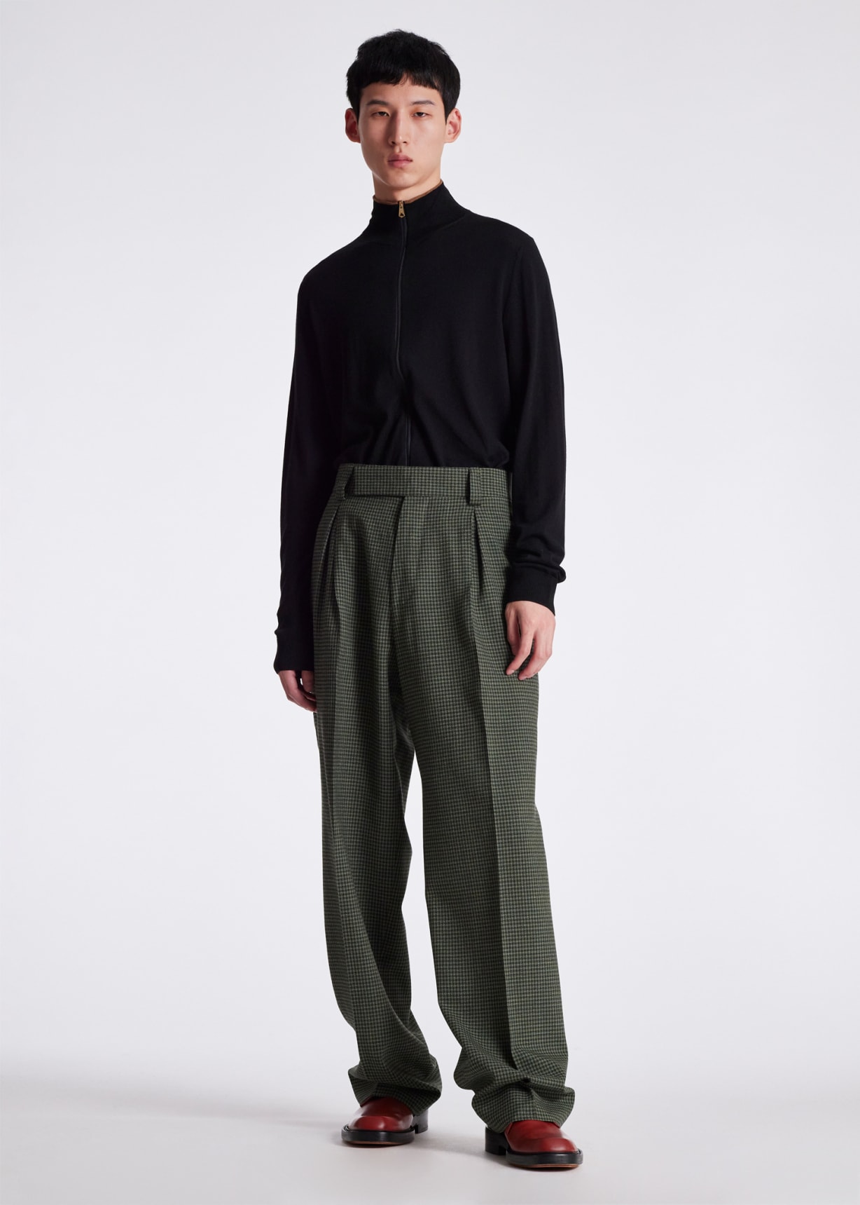Model View- Black Merino Wool Zip Cardigan Paul Smith