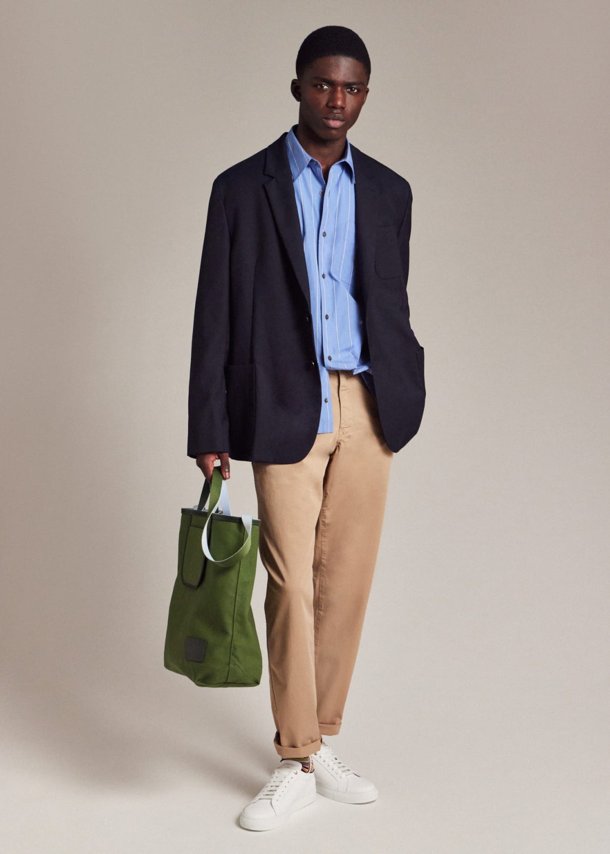 Model View - Tapered-Fit Tan Pima Stretch-Cotton Chinos Paul Smith