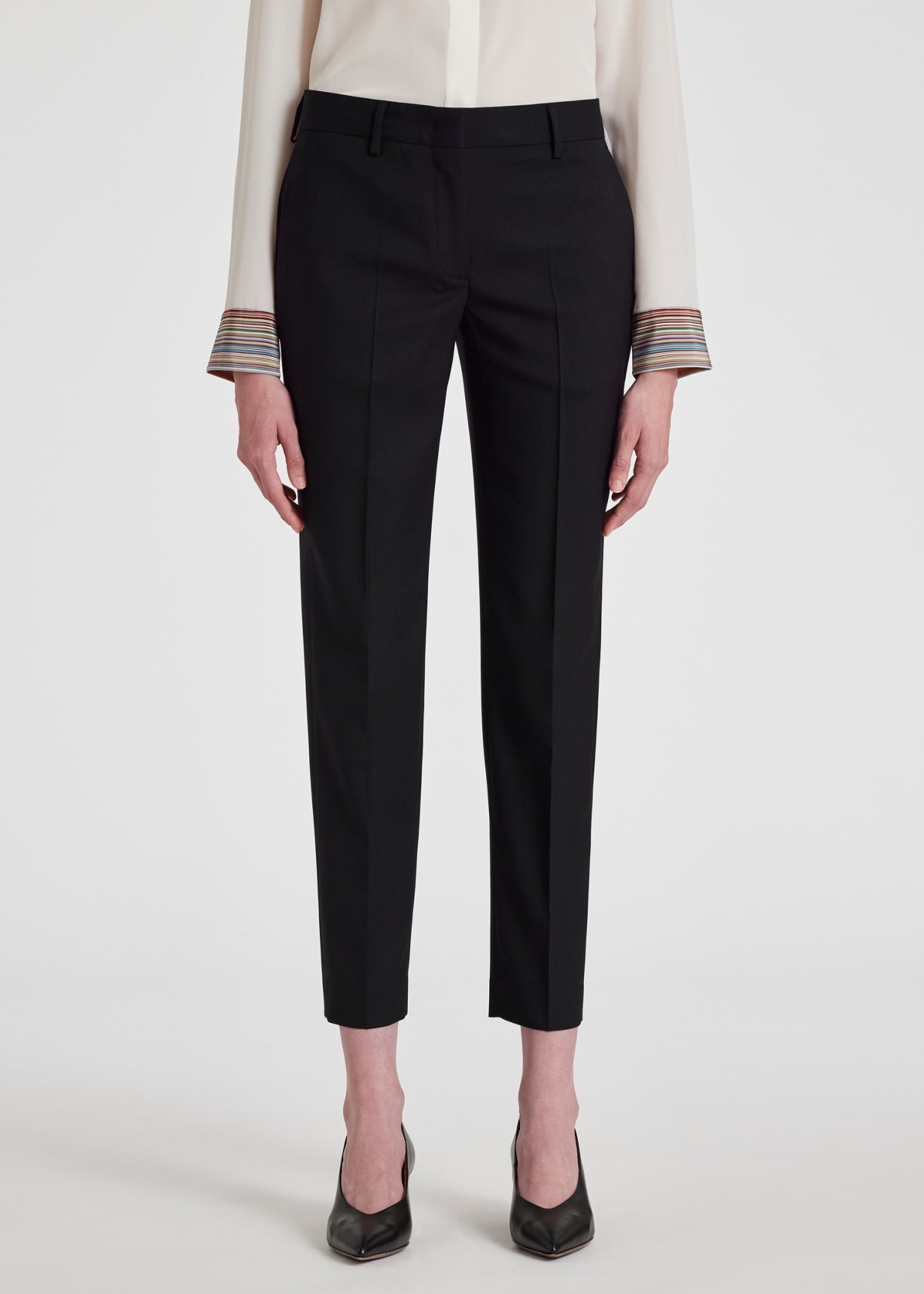 Model view - A Suit To Travel In - Women's Black Slim-Fit Wool Trousers