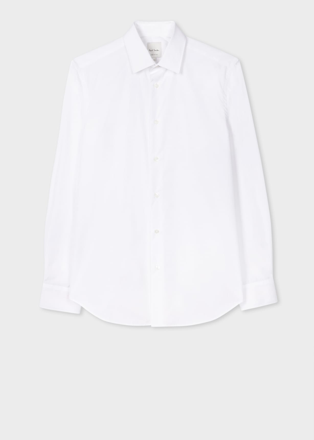 Front View - Slim-Fit White Poplin Cotton Shirt With 'Artist Stripe' Cuff Lining Paul Smith