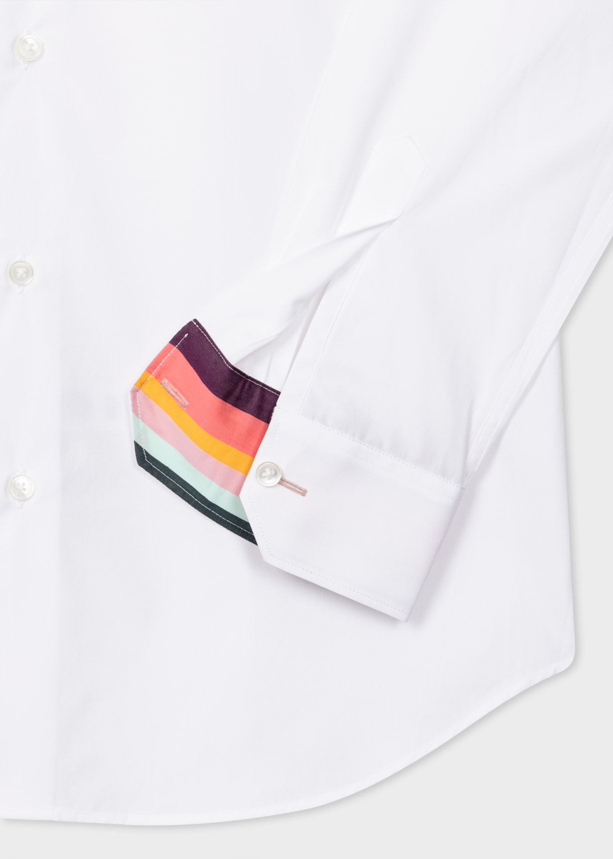 Detail View - Slim-Fit White Poplin Cotton Shirt With 'Artist Stripe' Cuff Lining Paul Smith