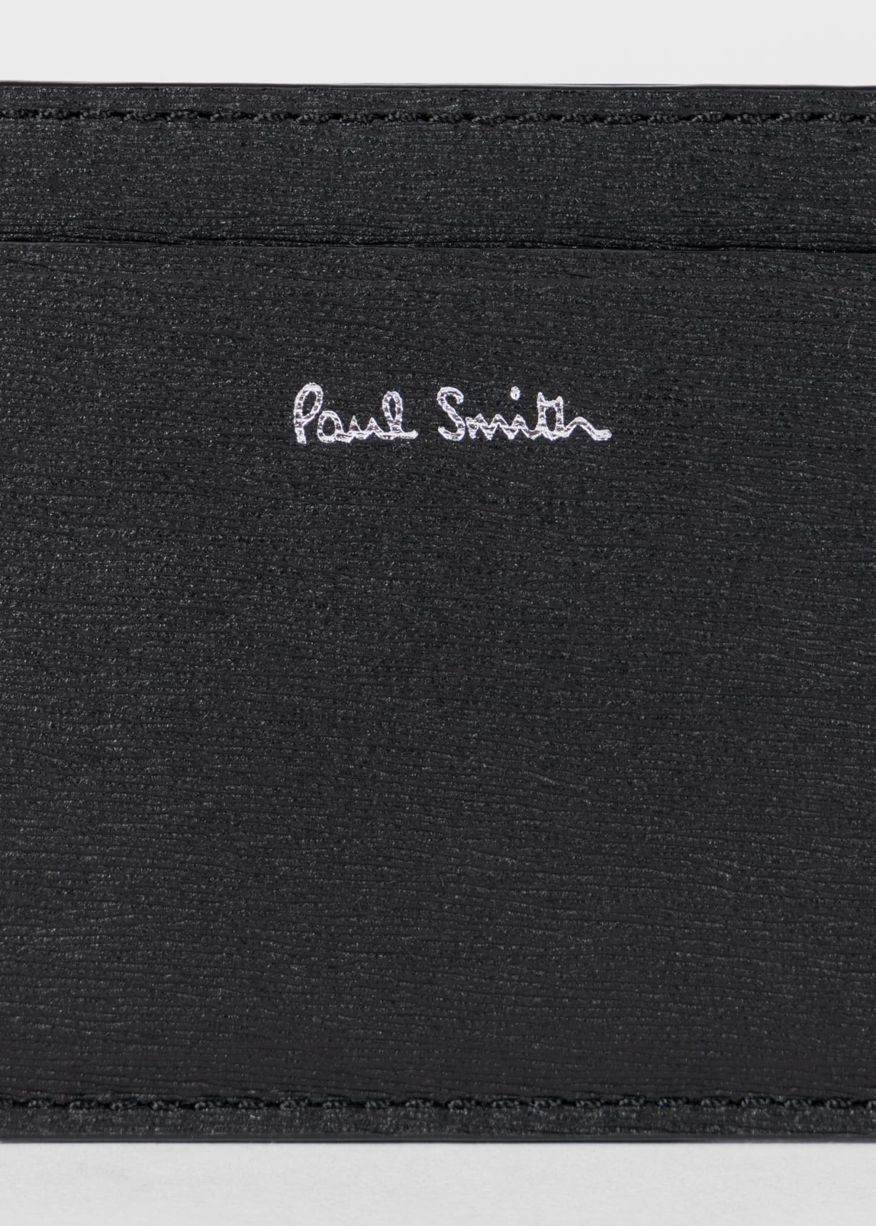 Men's Black Straw-Grain Leather Credit Card Holder