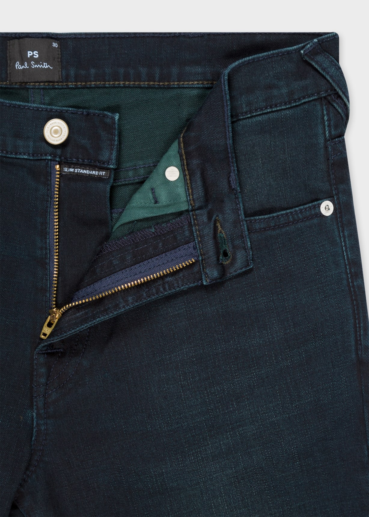 Detail View - Slim-Standard Navy-Wash 'Crosshatch Stretch' Jeans Paul Smith