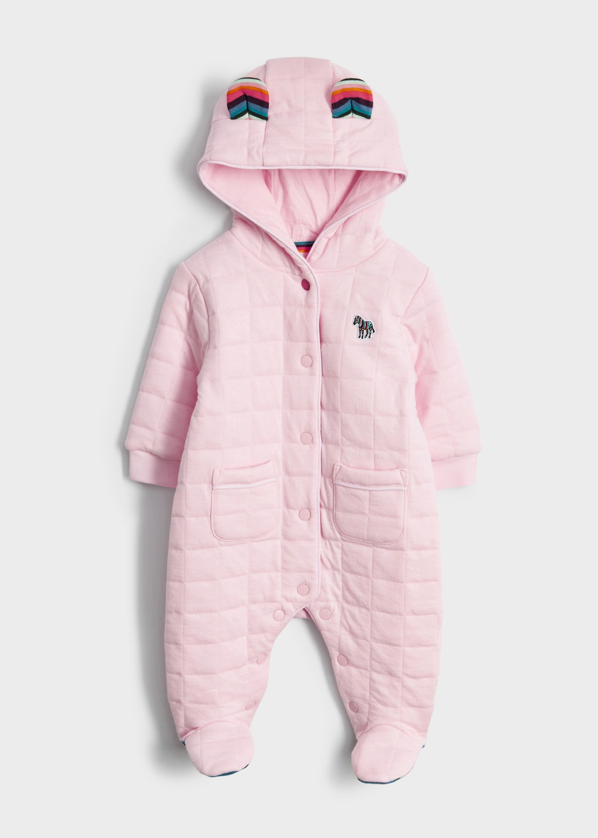 Front View -Babies Light Pink Zebra Logo Quilted Baby Grow Paul Smith