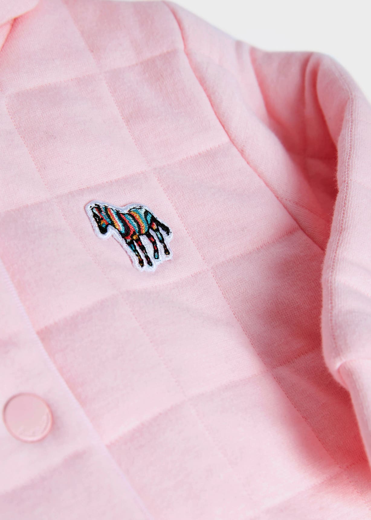 Detail View - Babies Light Pink Zebra Logo Quilted Baby Grow Paul Smith
