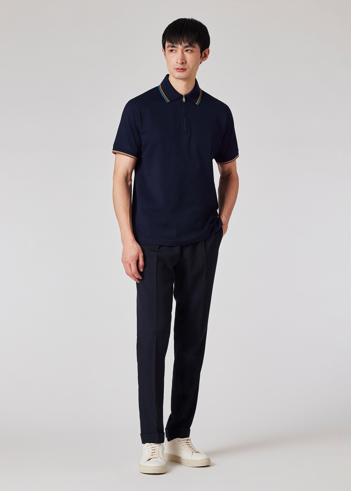 Men's Navy Cotton Stripe Trim Polo Shirt