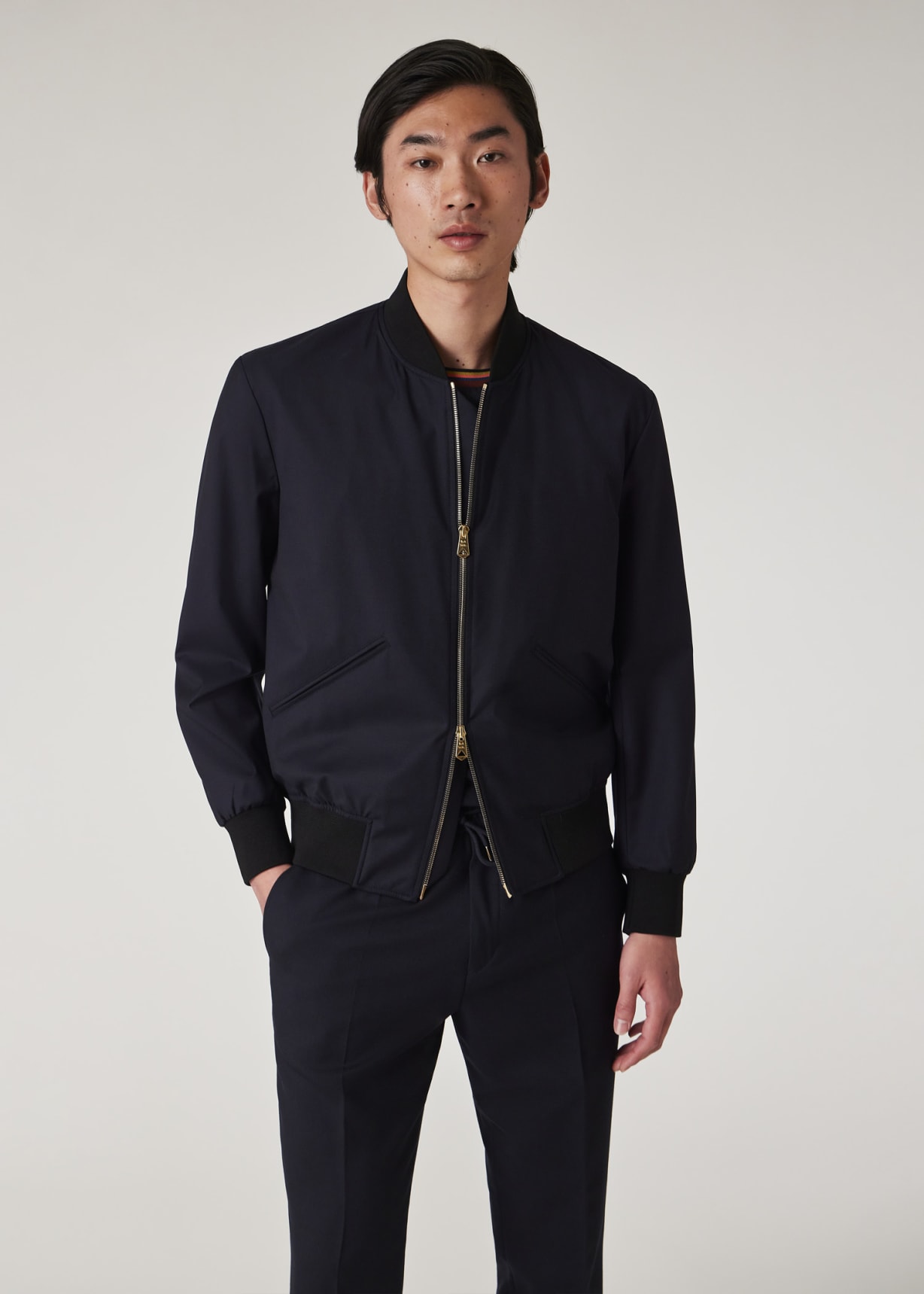Dark Navy 'Storm System' Wool Bomber Jacket XS