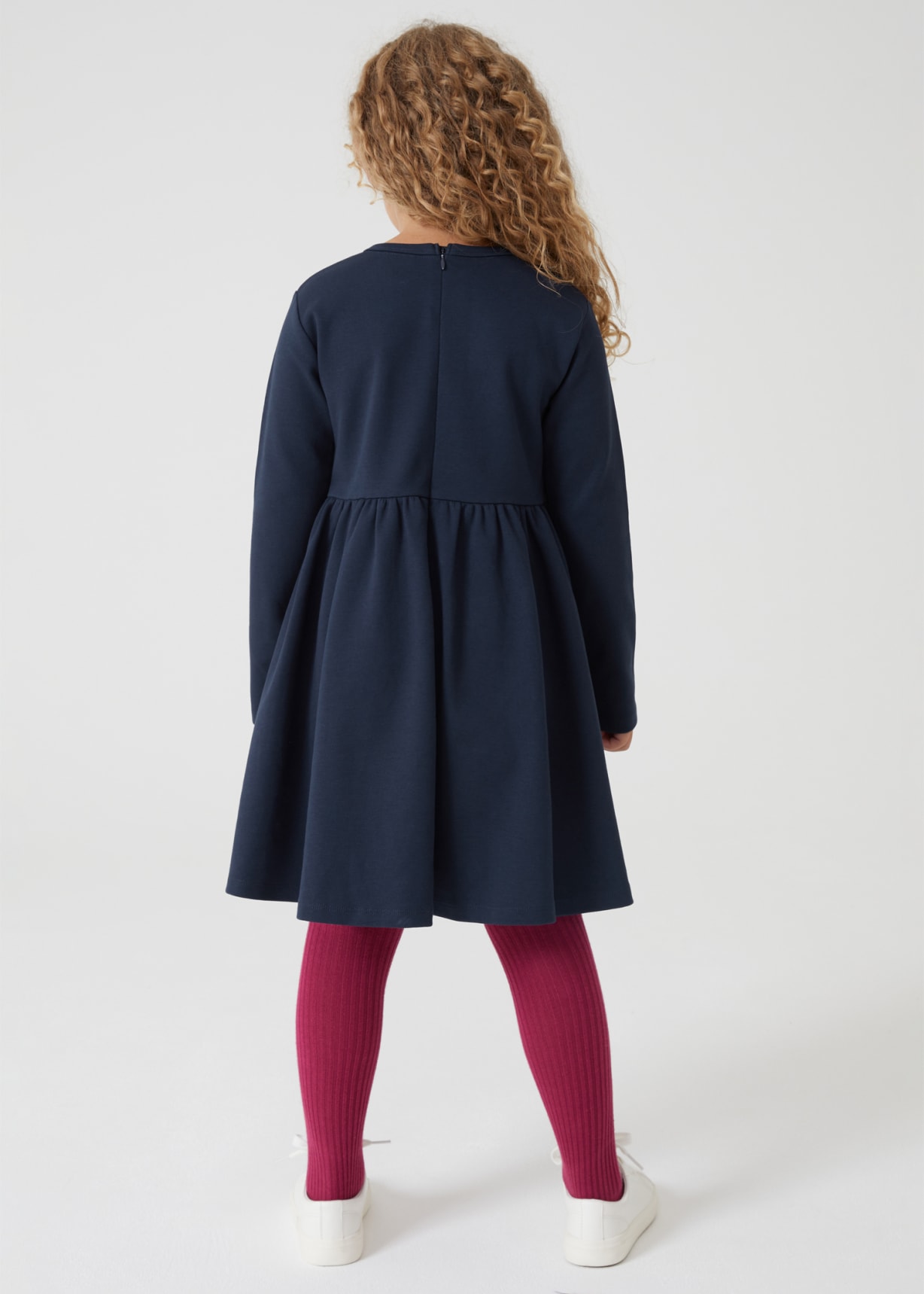 Model View - 2-13 Years Navy Ponte Stripe Dress Paul Smith