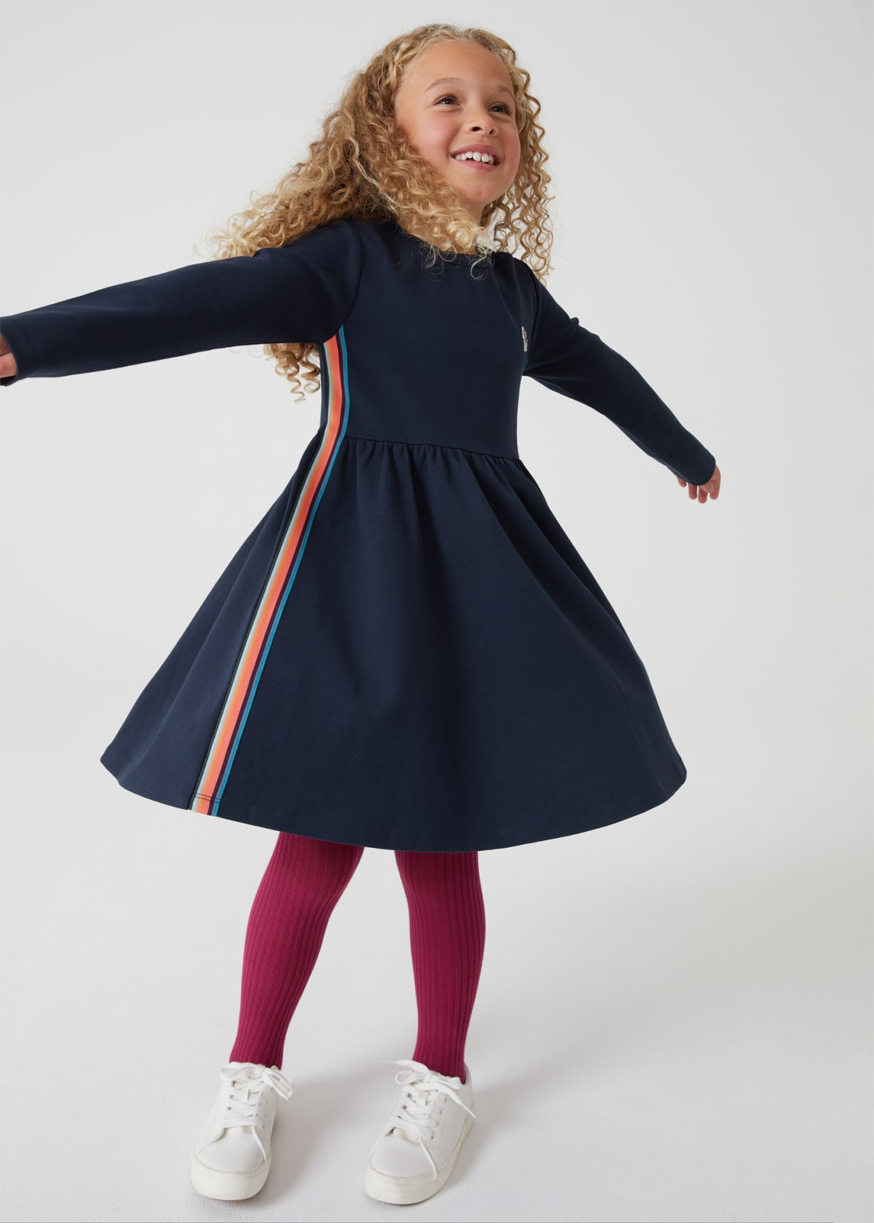 Model View - 2-13 Years Navy Ponte Stripe Dress Paul Smith