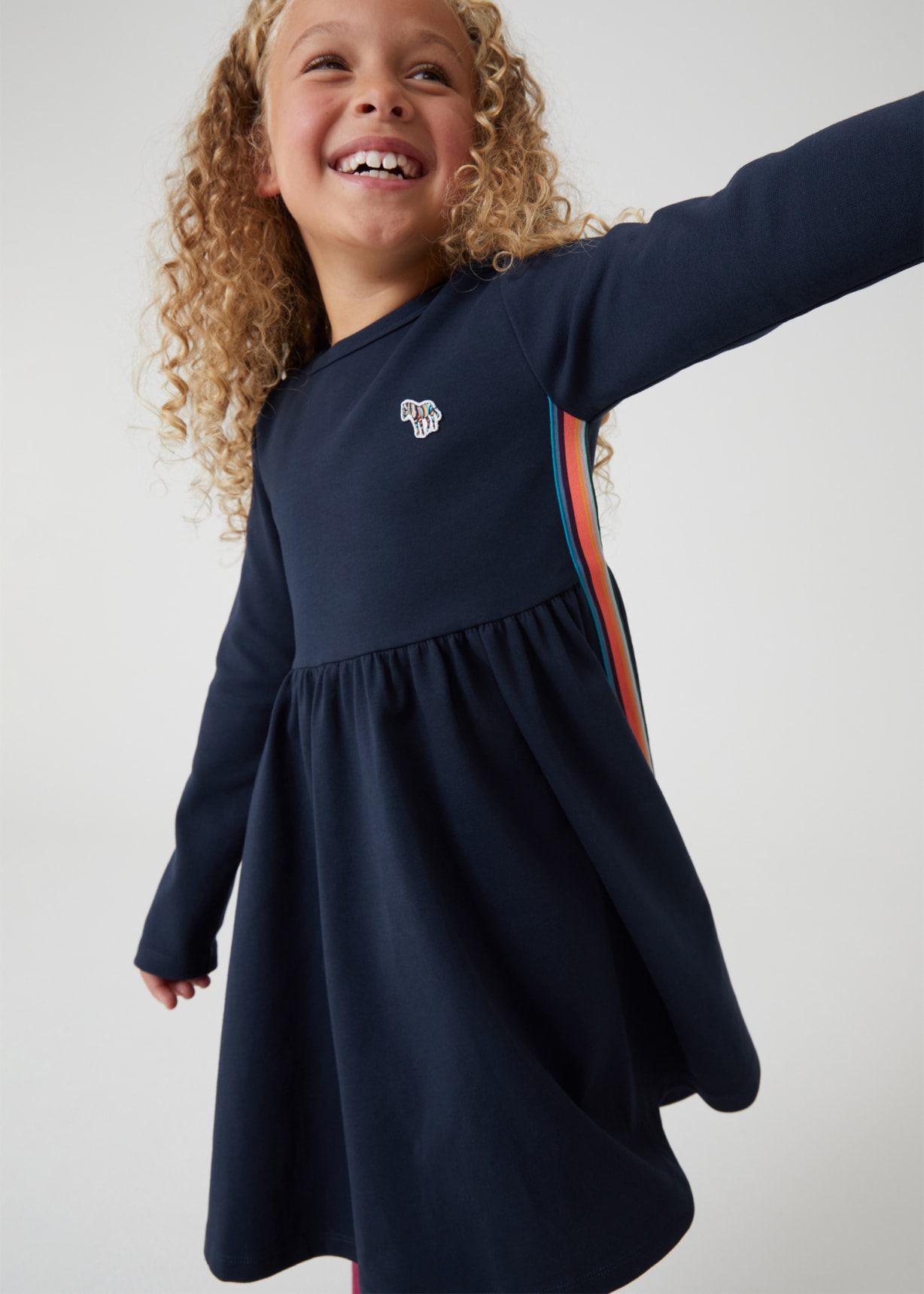 Model View - 2-13 Years Navy Ponte Stripe Dress Paul Smith
