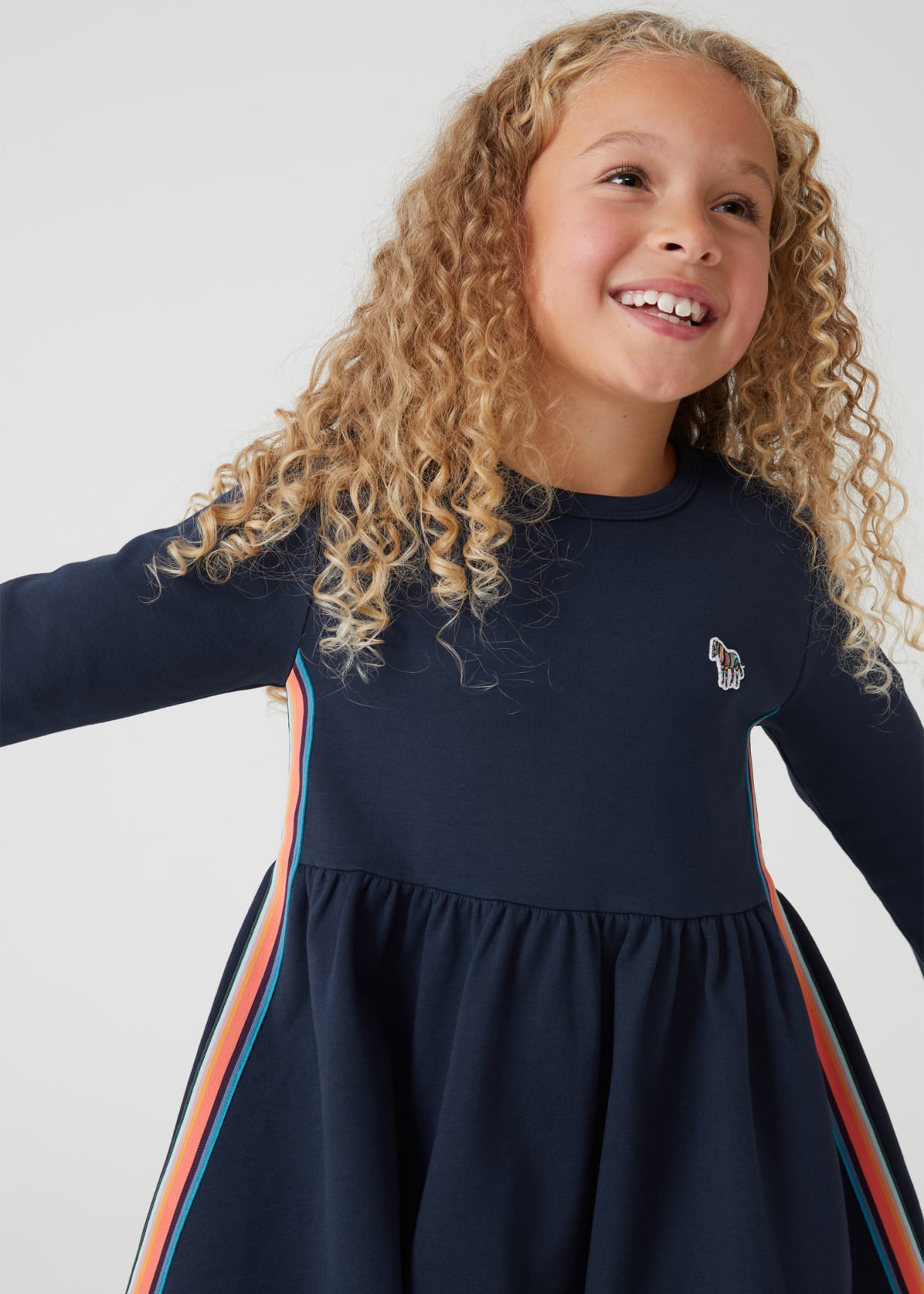 Model View - 2-13 Years Navy Ponte Stripe Dress Paul Smith