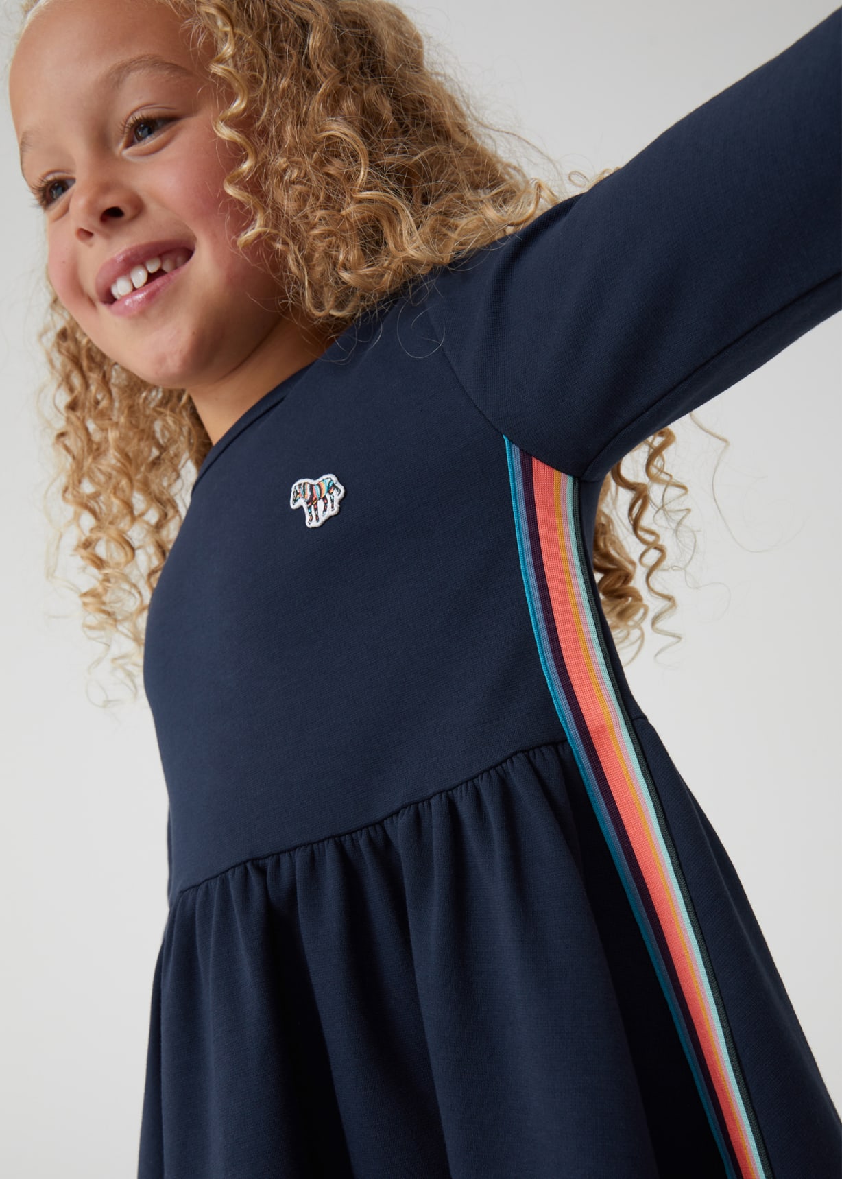 Model View - 2-13 Years Navy Ponte Stripe Dress Paul Smith