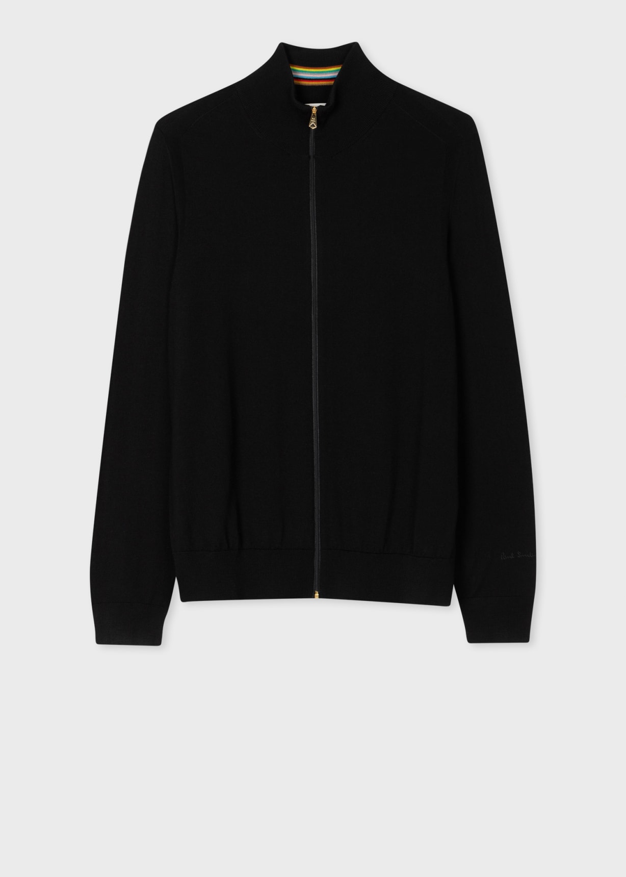 Front View - Black Merino Wool Full Zip Cardigan Paul Smith