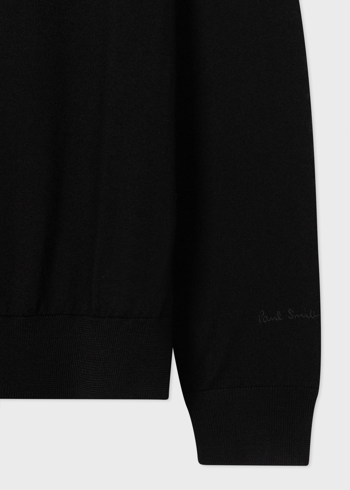 Detail View - Black Merino Wool Full Zip Cardigan Paul Smith