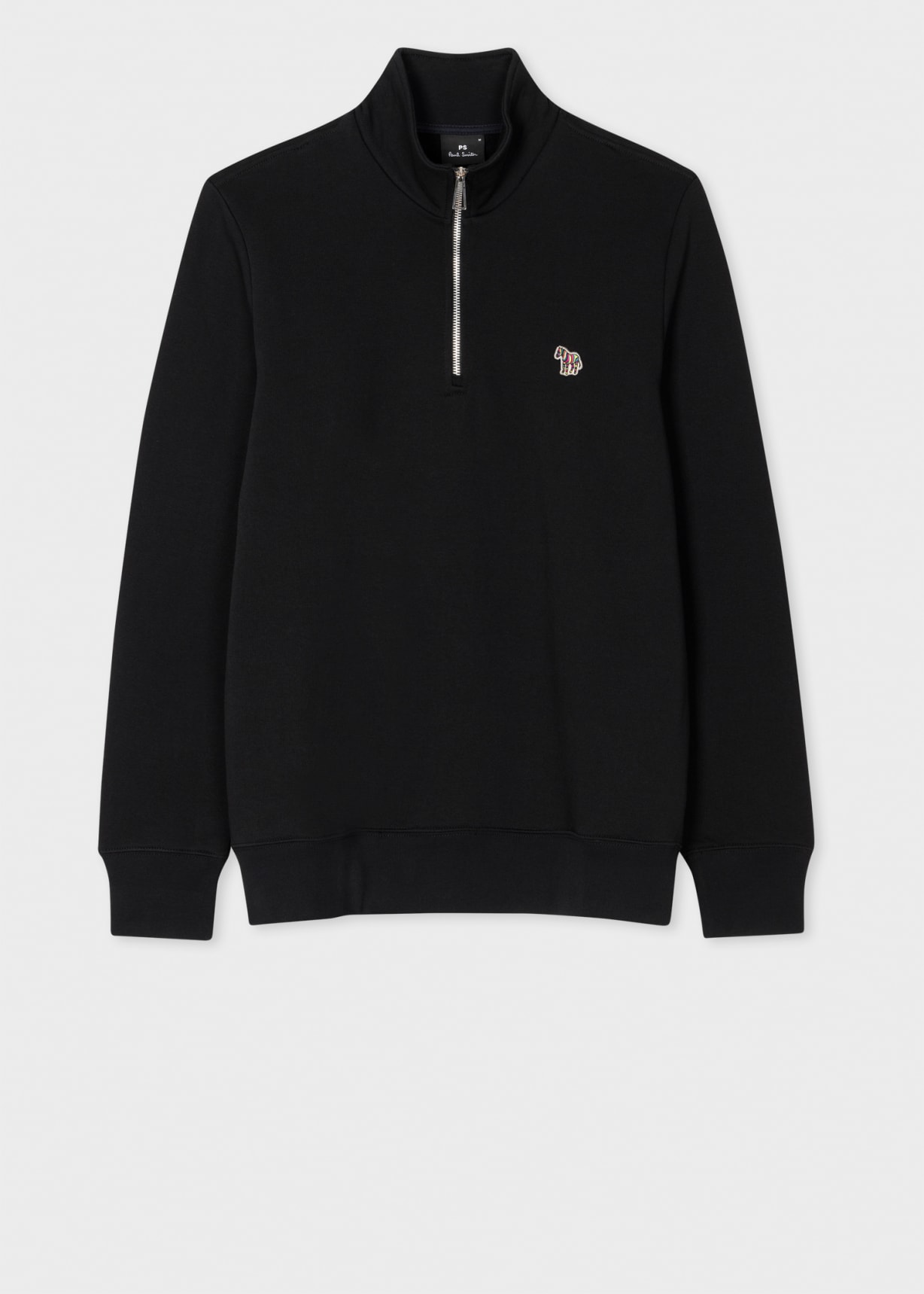 Men's Black Cotton Zebra Logo Zip-Neck Sweatshirt
