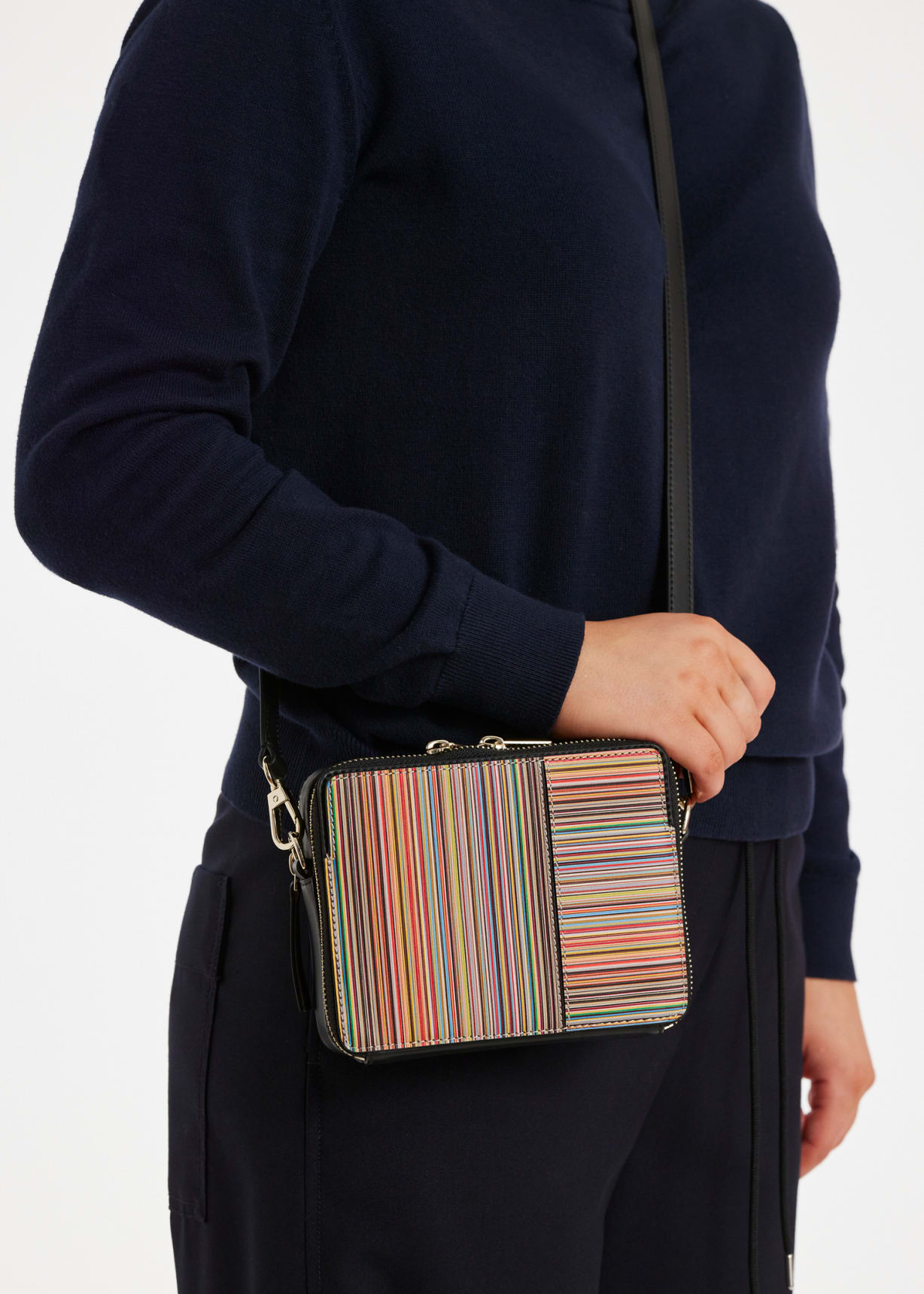 Women's Leather 'Signature Stripe' Cross-Body Bag