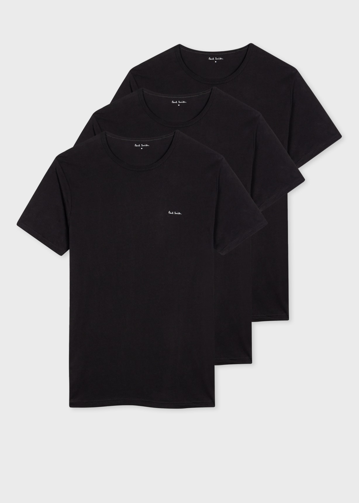 Front View - Black Logo Organic Cotton Lounge T-Shirts Three Pack Paul Smith