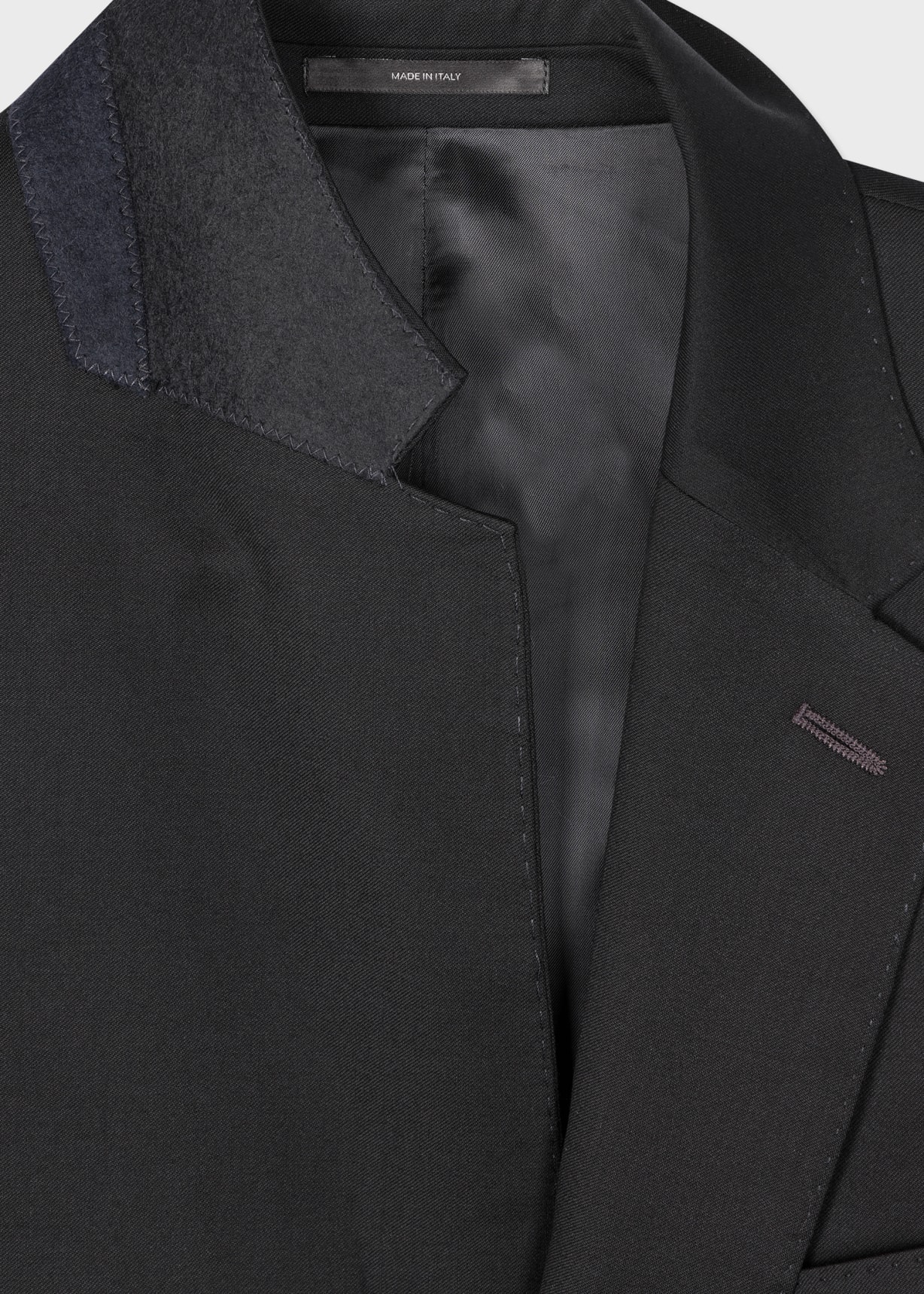 Men's Tailored-Fit Black Wool Twill Two-Button Suit
