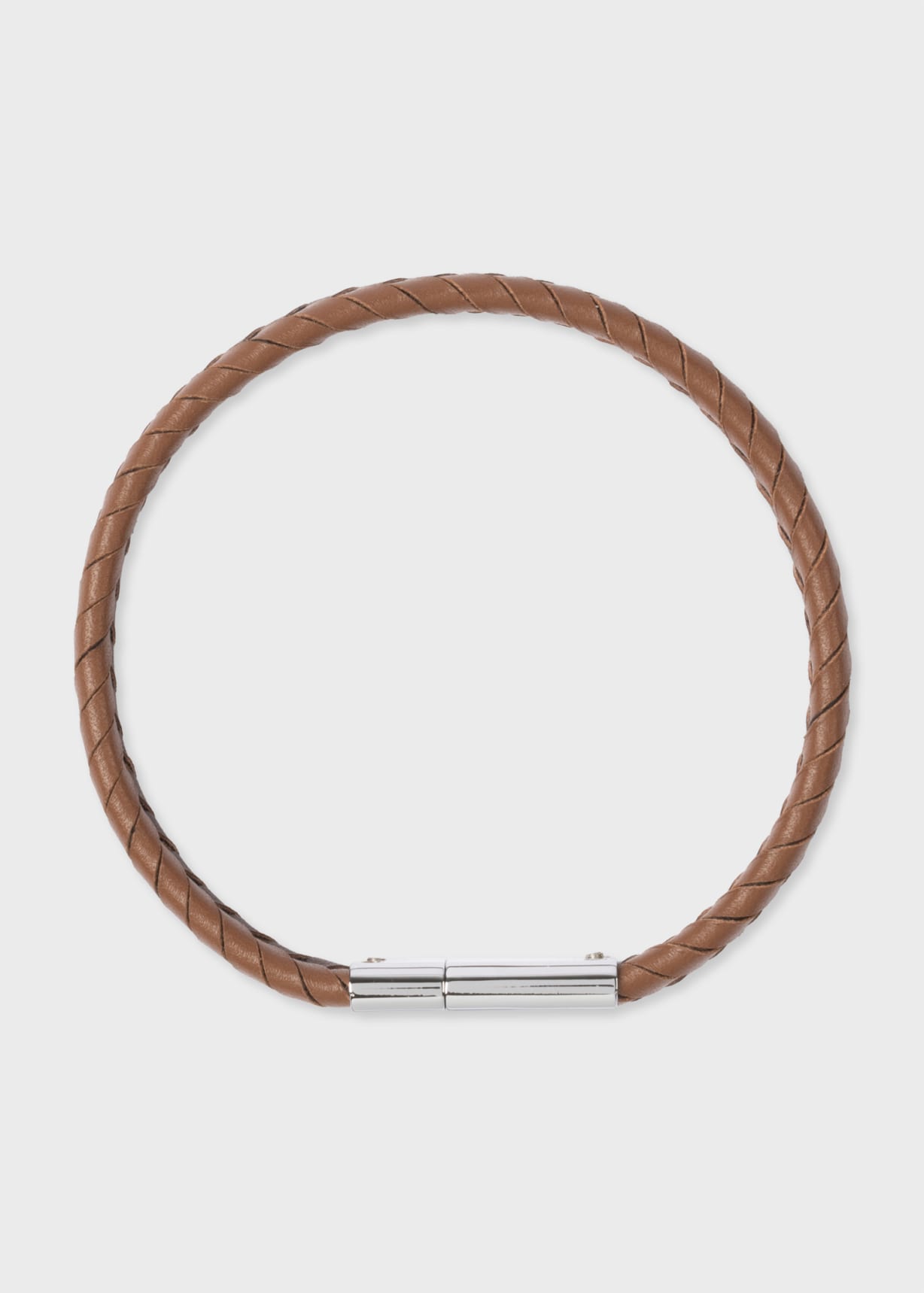 Front View - Two-Tone Brown Braided Leather Bracelet Paul Smith
