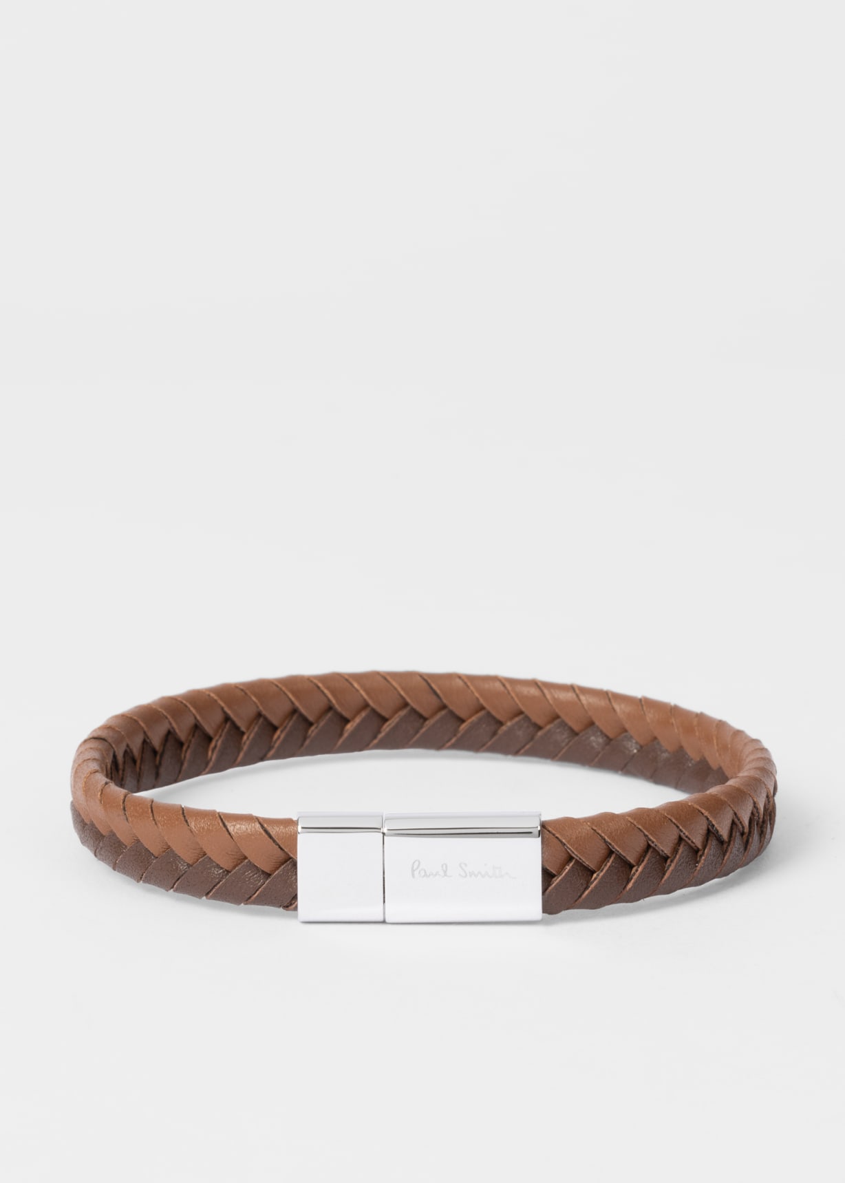 Front View - Two-Tone Brown Braided Leather Bracelet Paul Smith