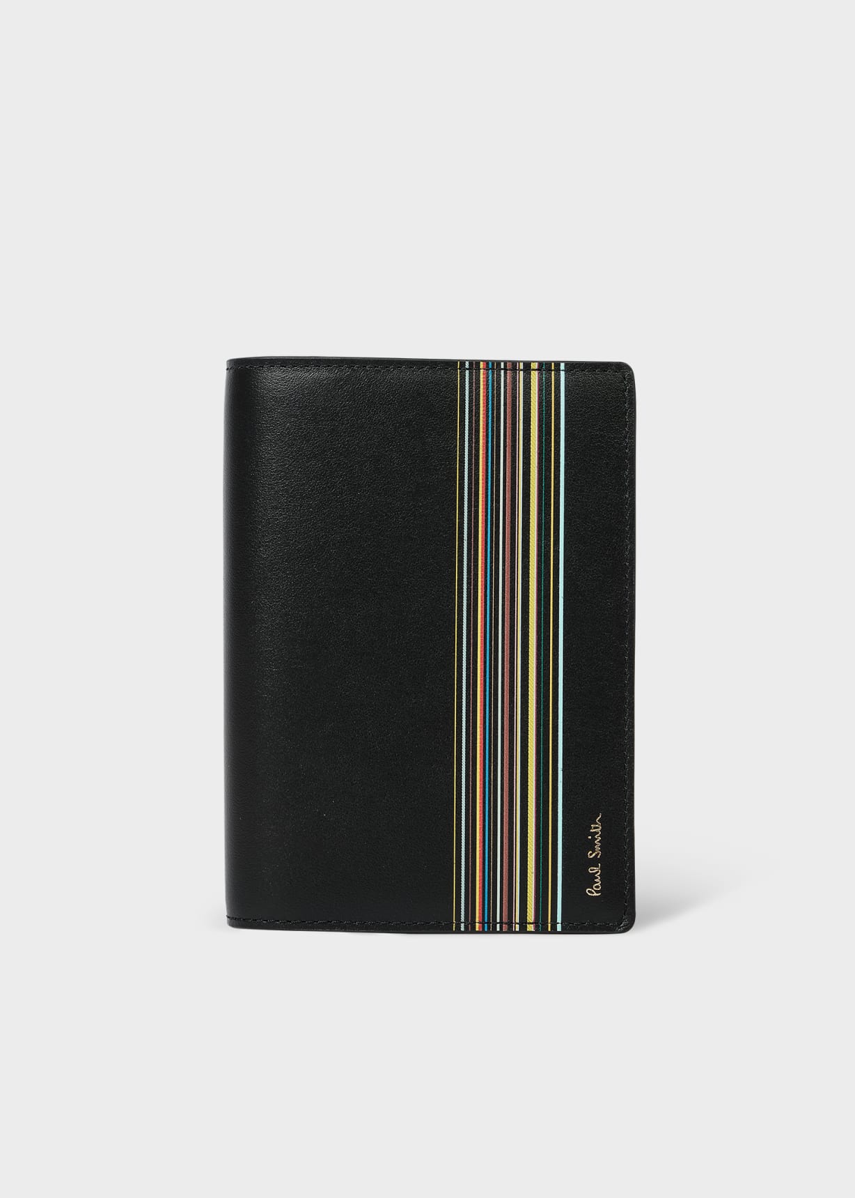 Men's Black Leather Seasonal 'Signature Stripe Block' Passport Holder