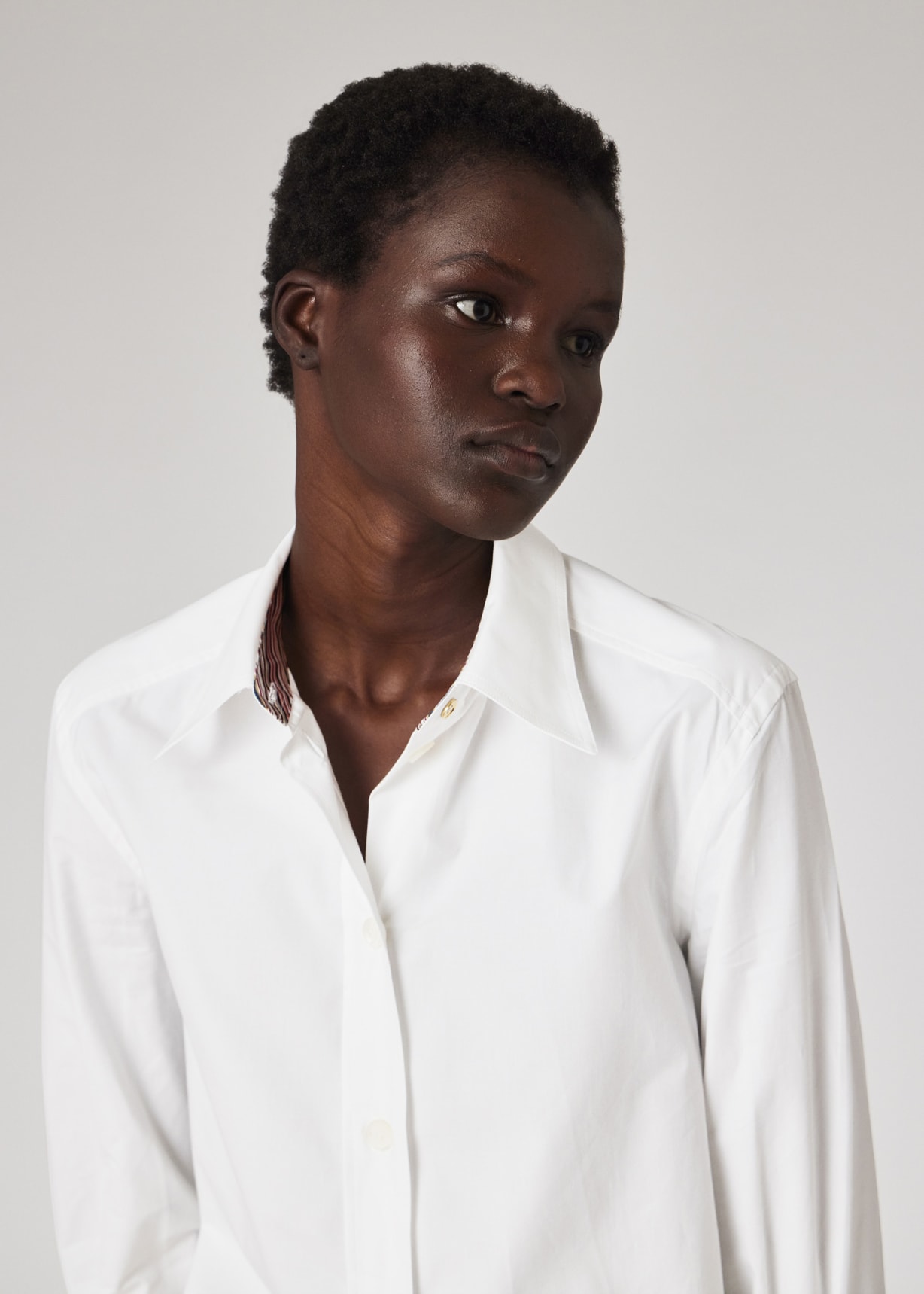 Model View - Women's White 'Signature Stripe' Cuff Shirt Paul Smith