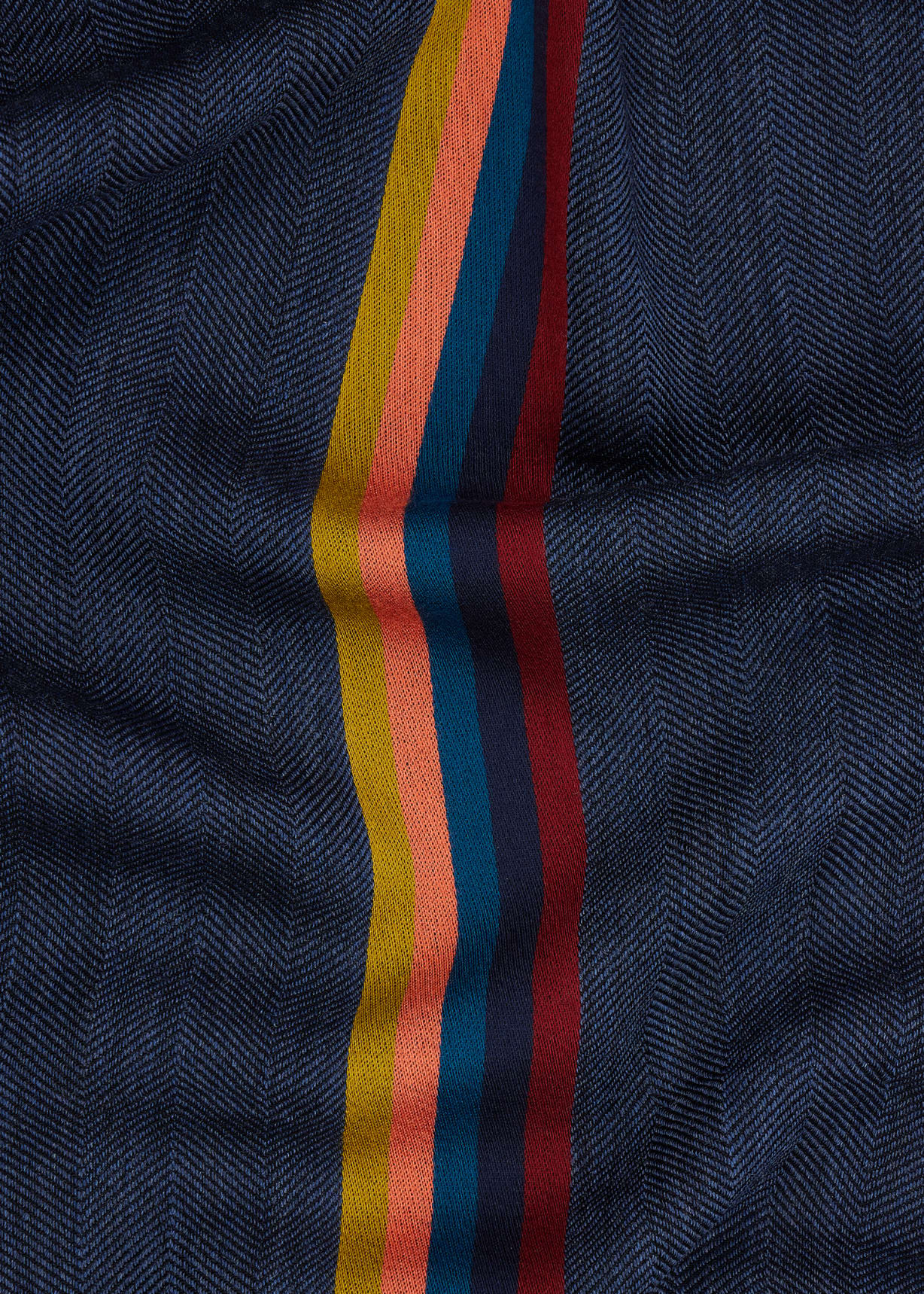 Men's Dark Navy 'Artist Stripe' Band Herringbone Wool-Blend Scarf by Paul Smith
