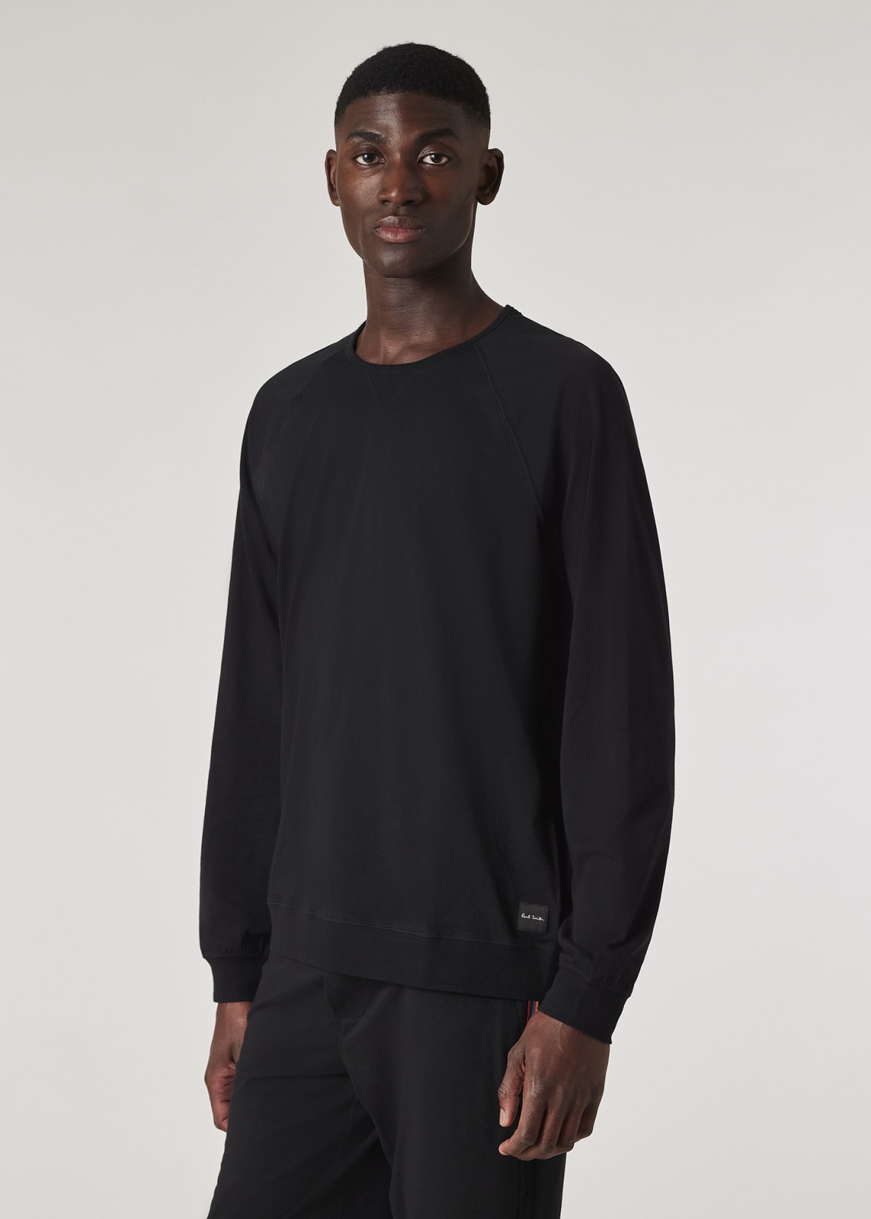 Model View - Black Jersey Cotton Long-Sleeve Lounge Top by Paul Smith