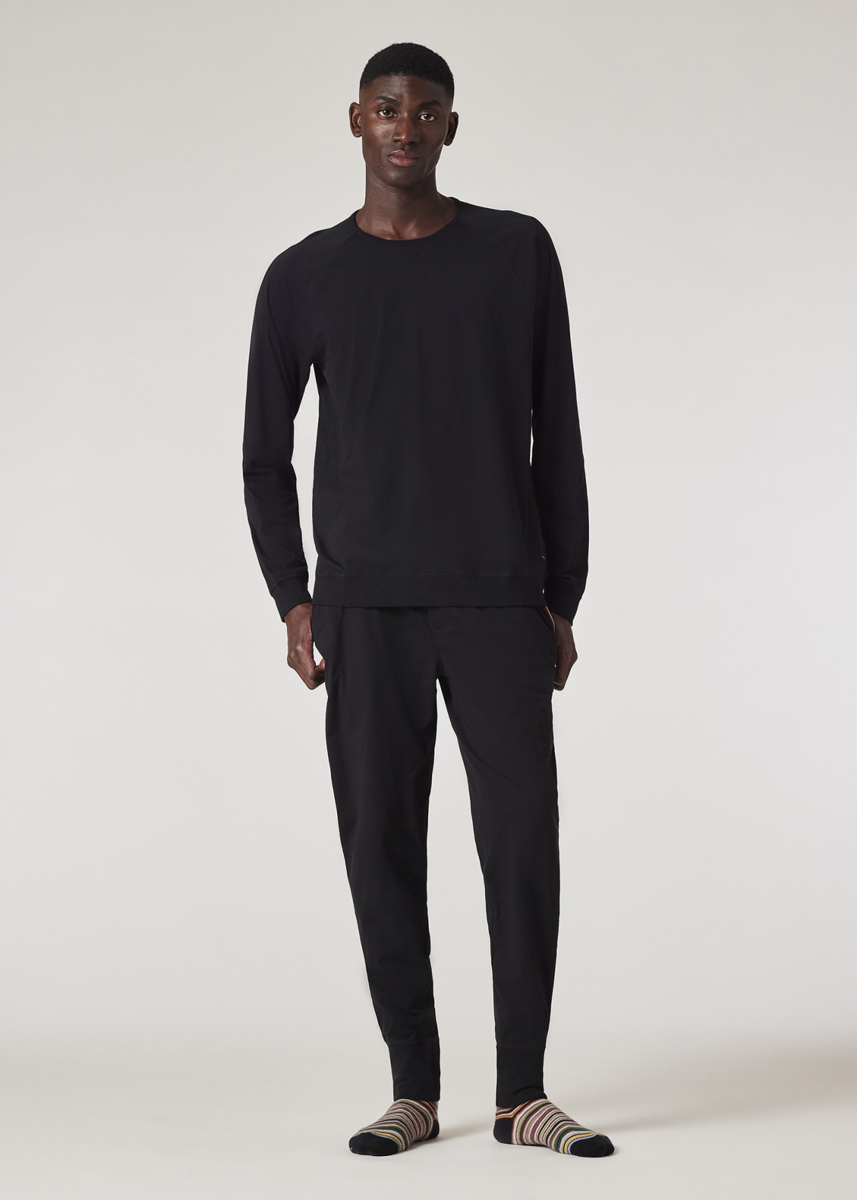 Model View - Black Jersey Cotton Long-Sleeve Lounge Top by Paul Smith