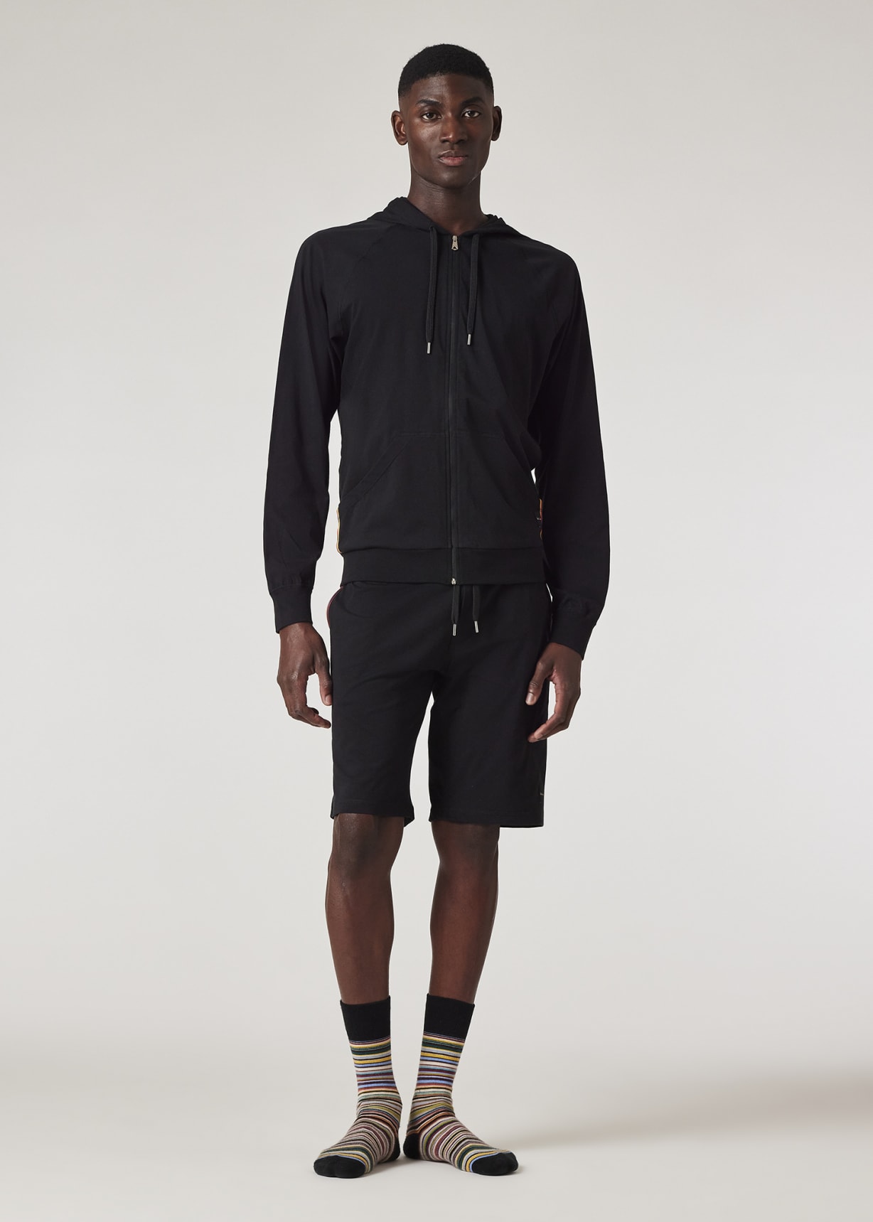 Model View - Black Cotton Jersey Zip Lounge Hoodie Paul Smith