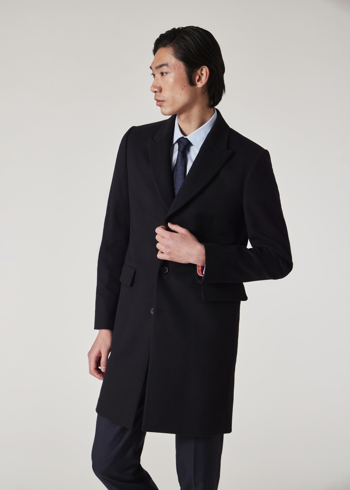Men's Navy Wool-Cashmere Epsom Coat