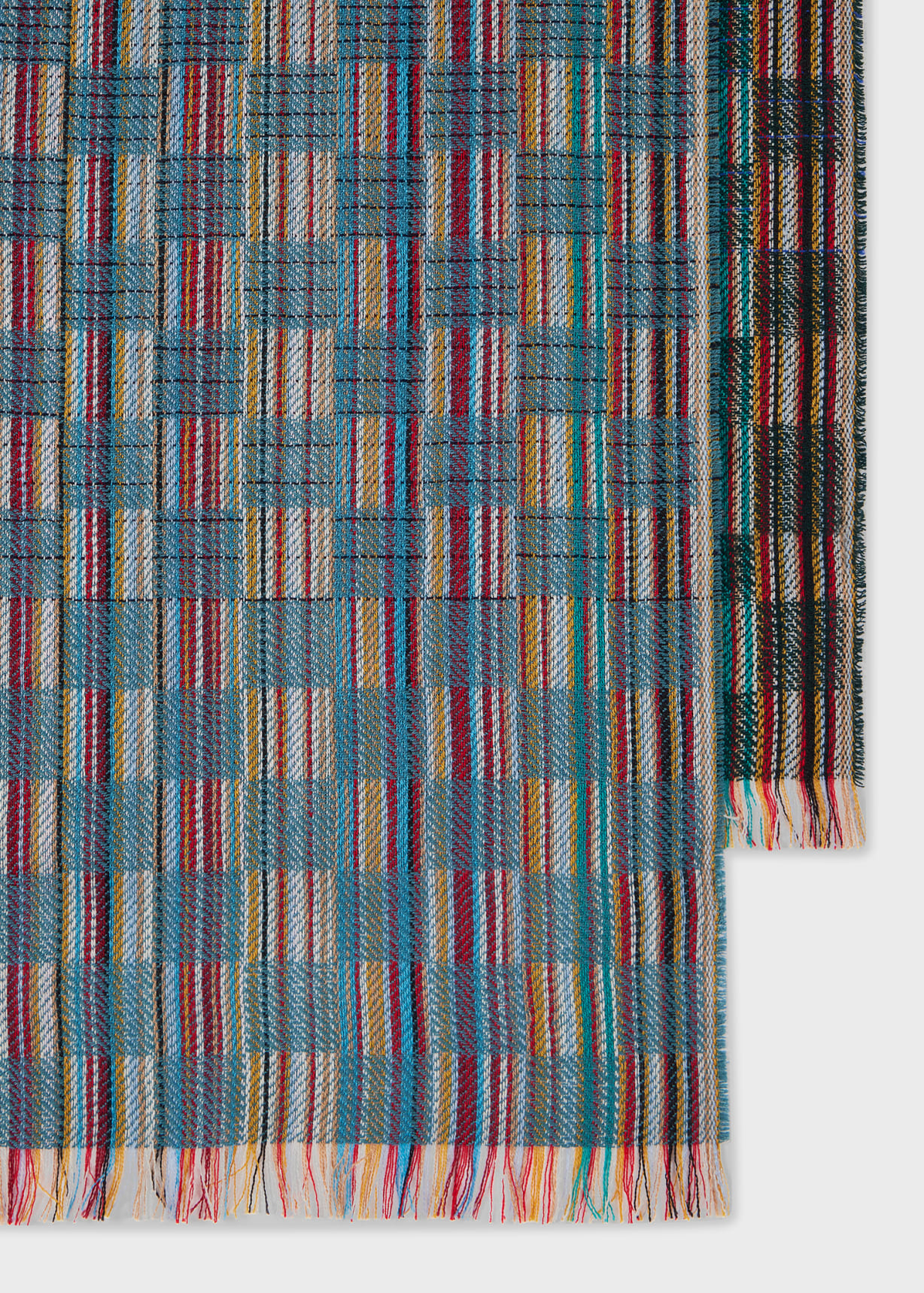 Men's Blue 'Signature Stripe' Basket Weave Wool-Silk Scarf