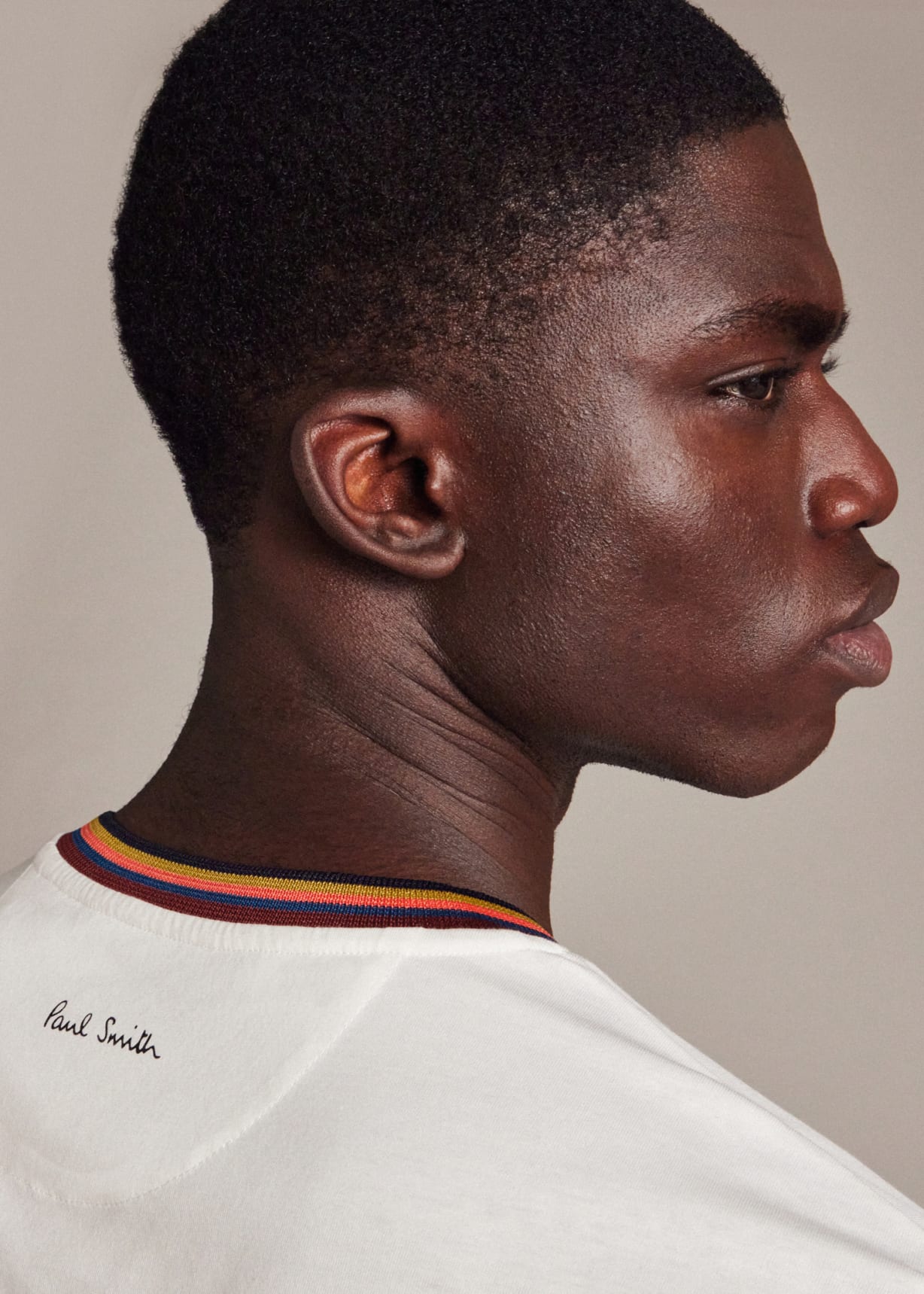 Model view - White 'Artist Stripe' Collar Cotton T-Shirt Paul Smith