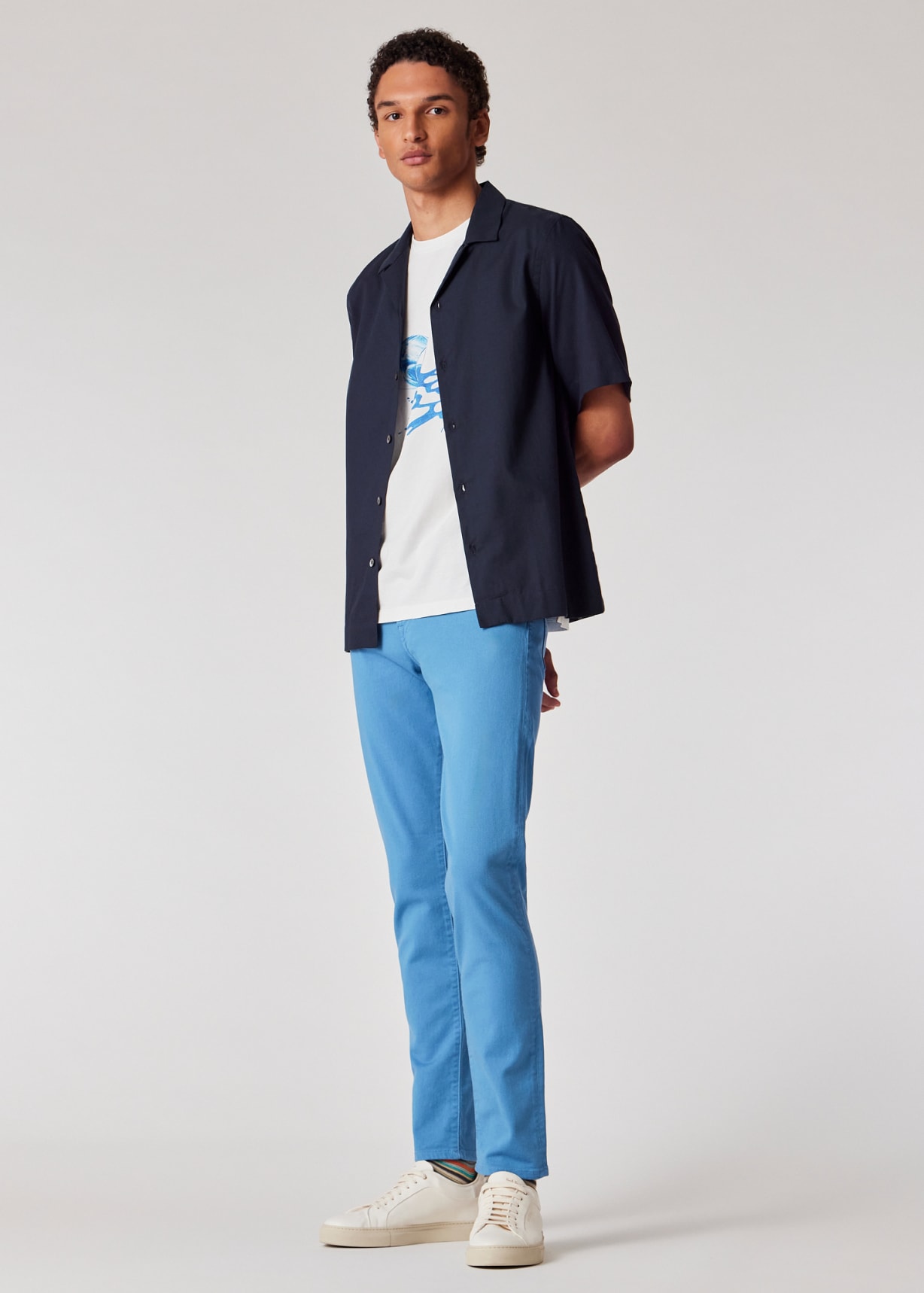 Tapered-Fit Bright Blue Garment-Dyed Organic Cotton-Stretch Jeans
