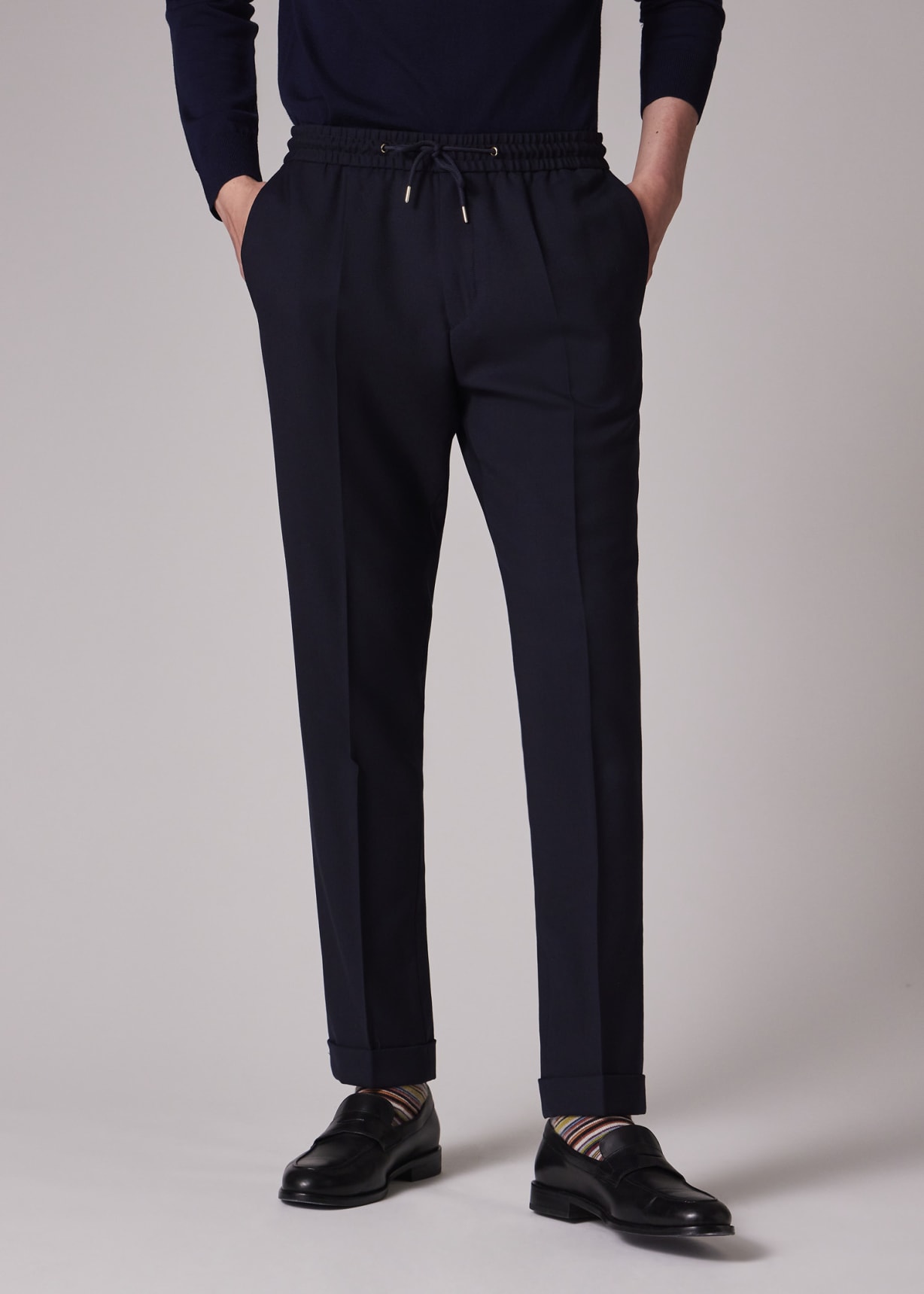 A Suit To Travel In - Navy Drawstring-Waist Wool Pants
