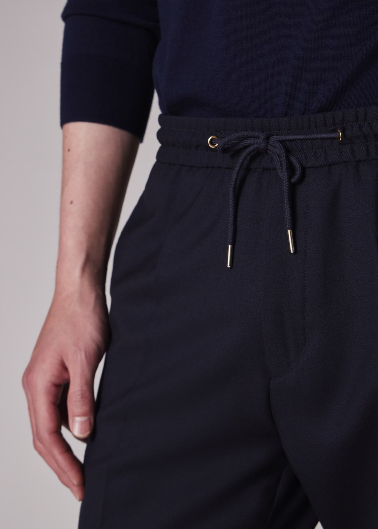 【YOURNUS】Slave Dart Wool Slacks A Suit To Travel In - Navy Drawstring-Waist Wool Pants